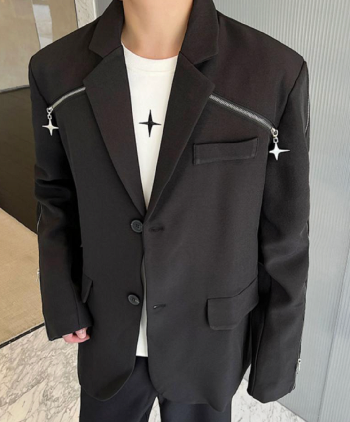 zipper line with cross charm jacket EN2404