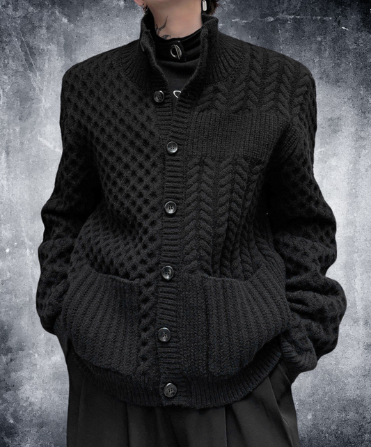 dark cable knitting cardigan EN3256