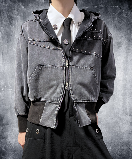 ribbed paneling with stud detailing hoodie EN3271