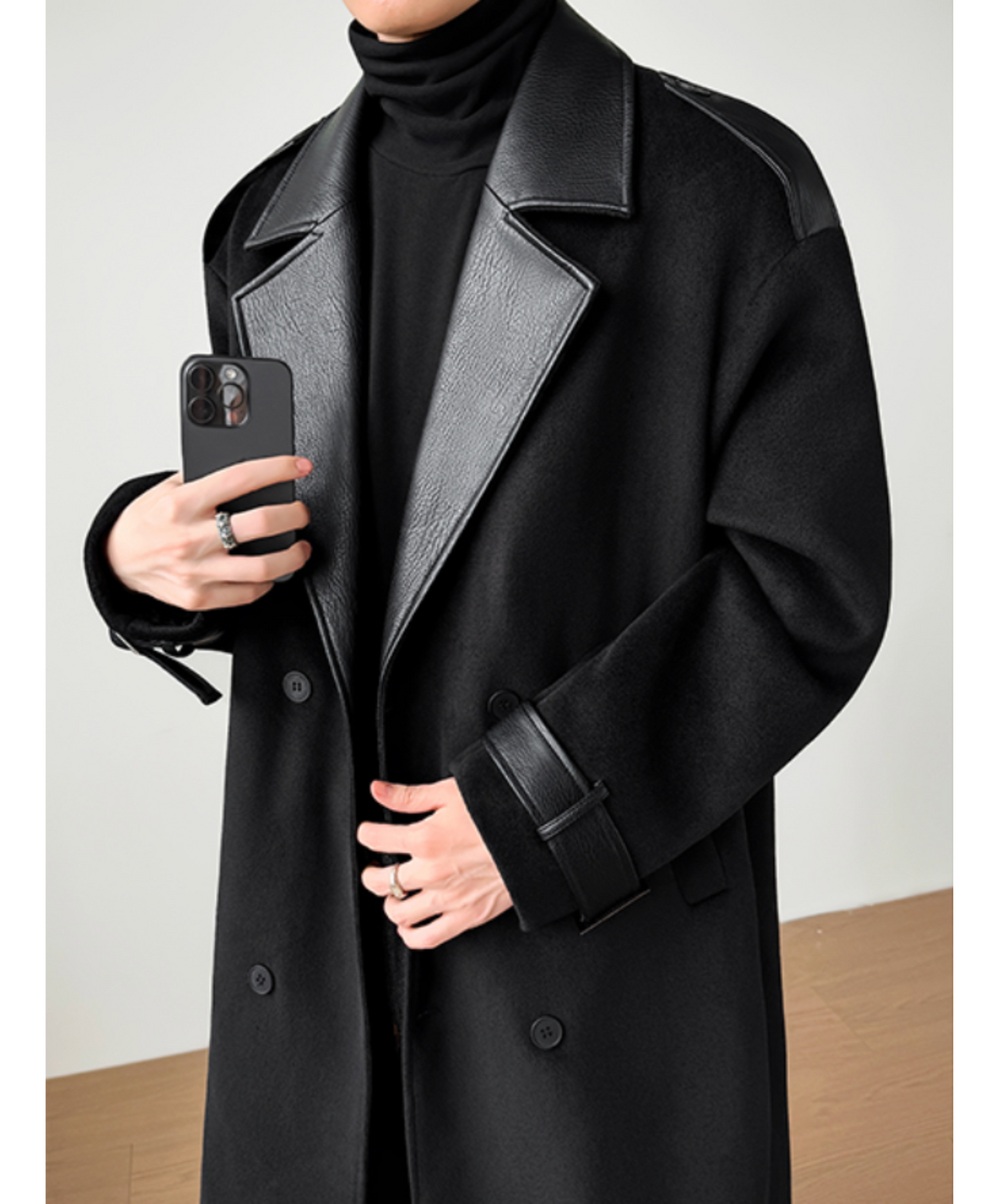 wool and leather patchwork coat EN2548