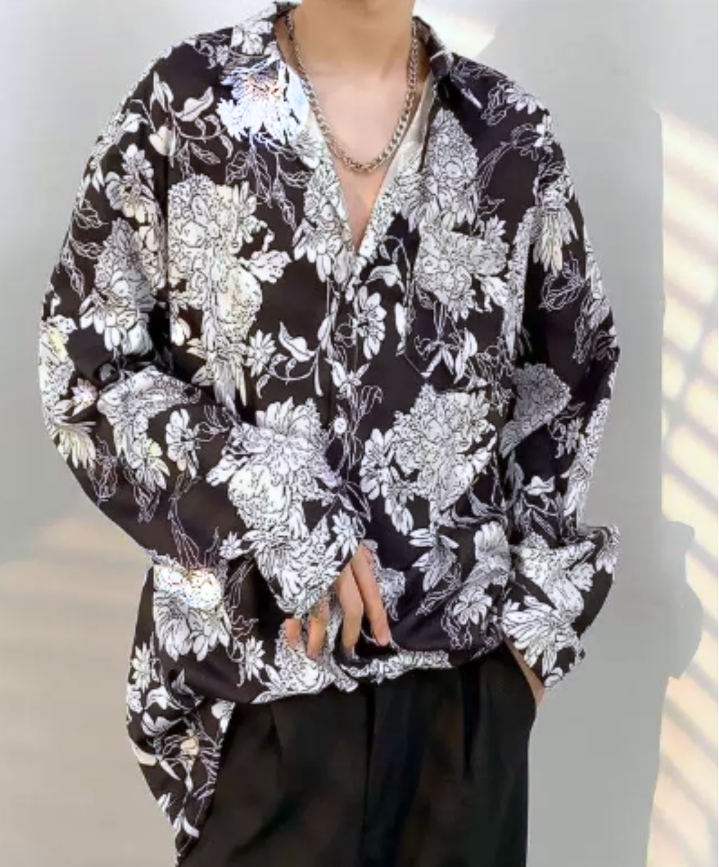 monochrome retro floral pattern shirt EN3108
