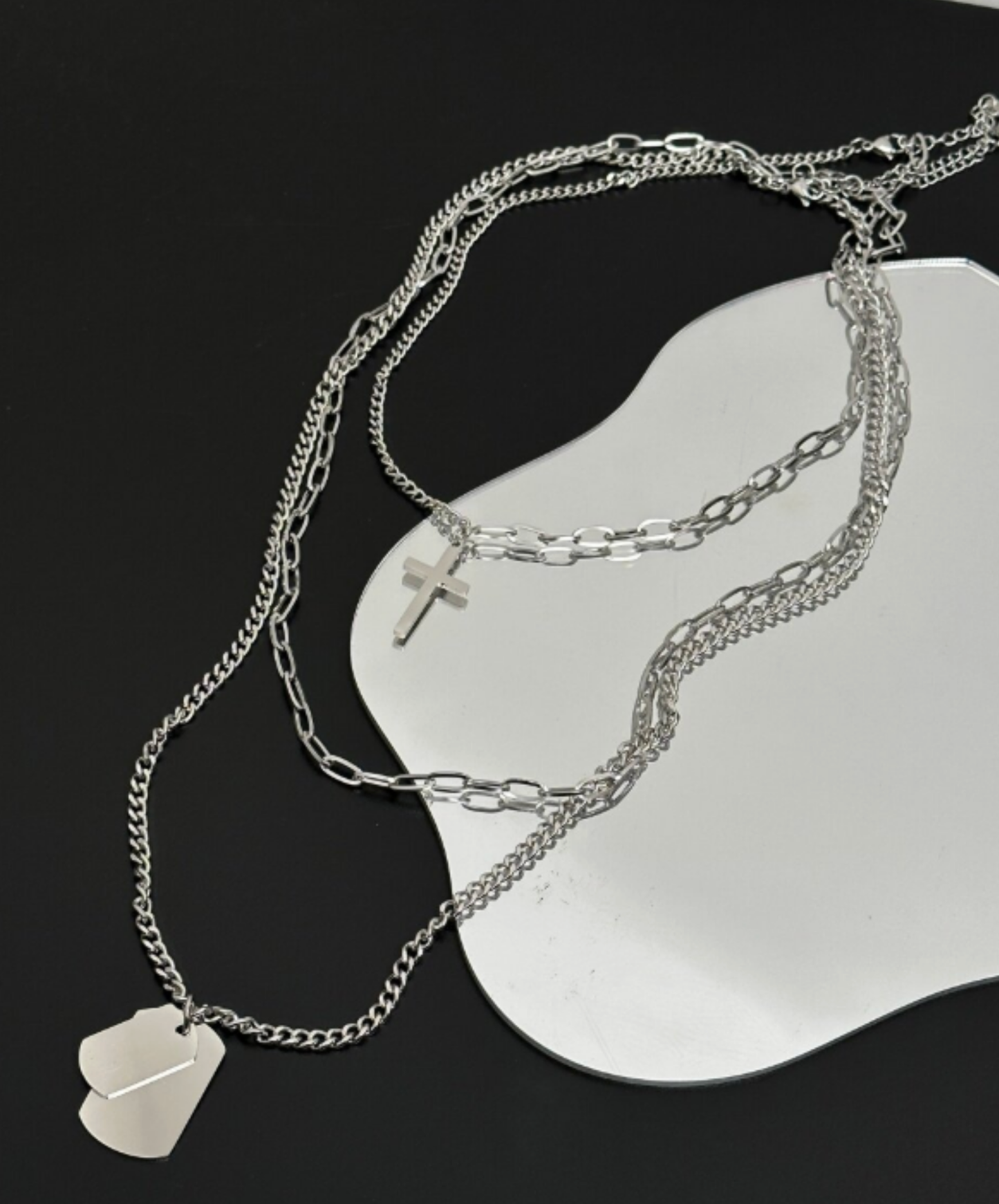 cross and dog tag motif necklace EN2789