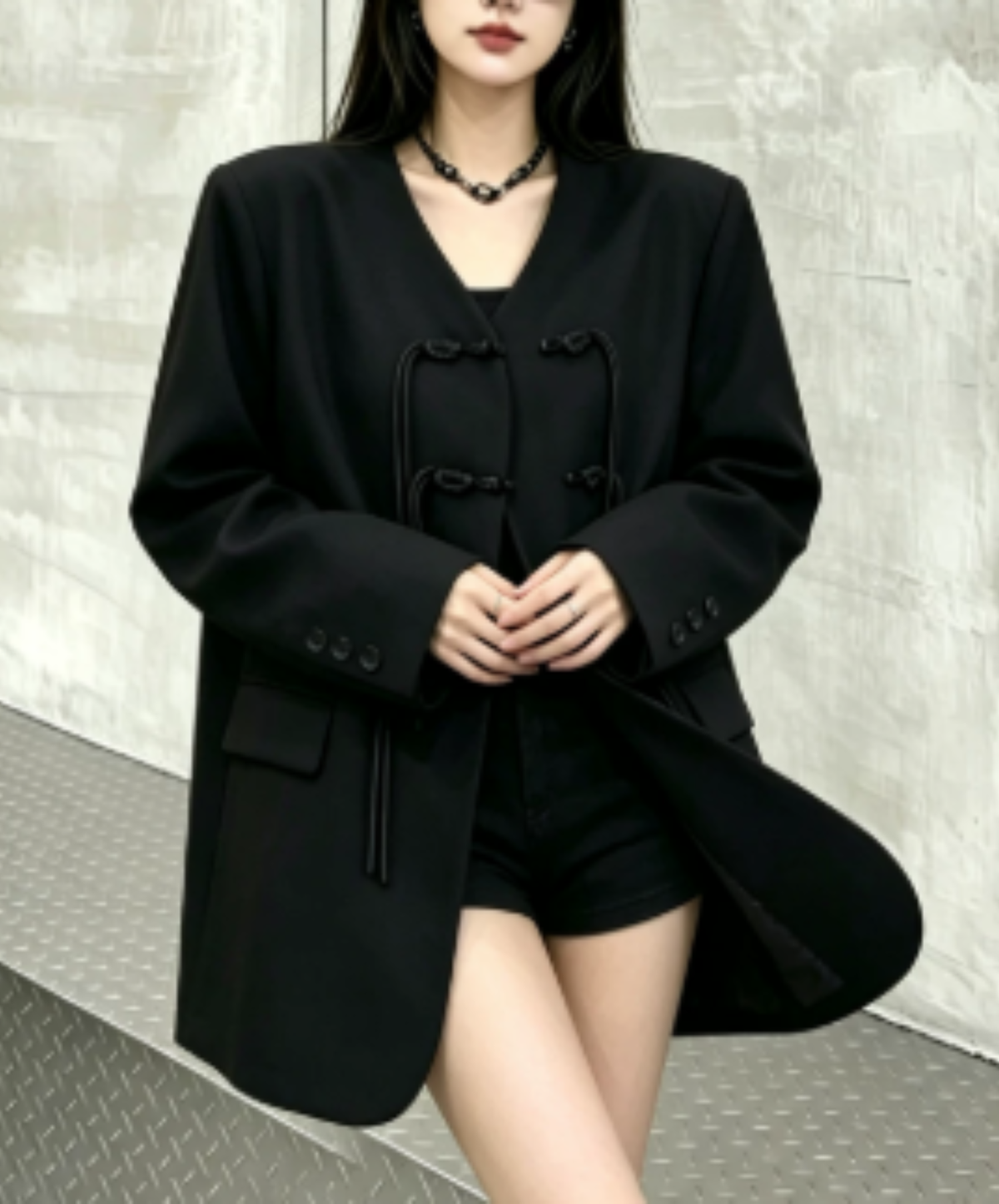v-neck with Chinese-style cord closures jacket EN3210