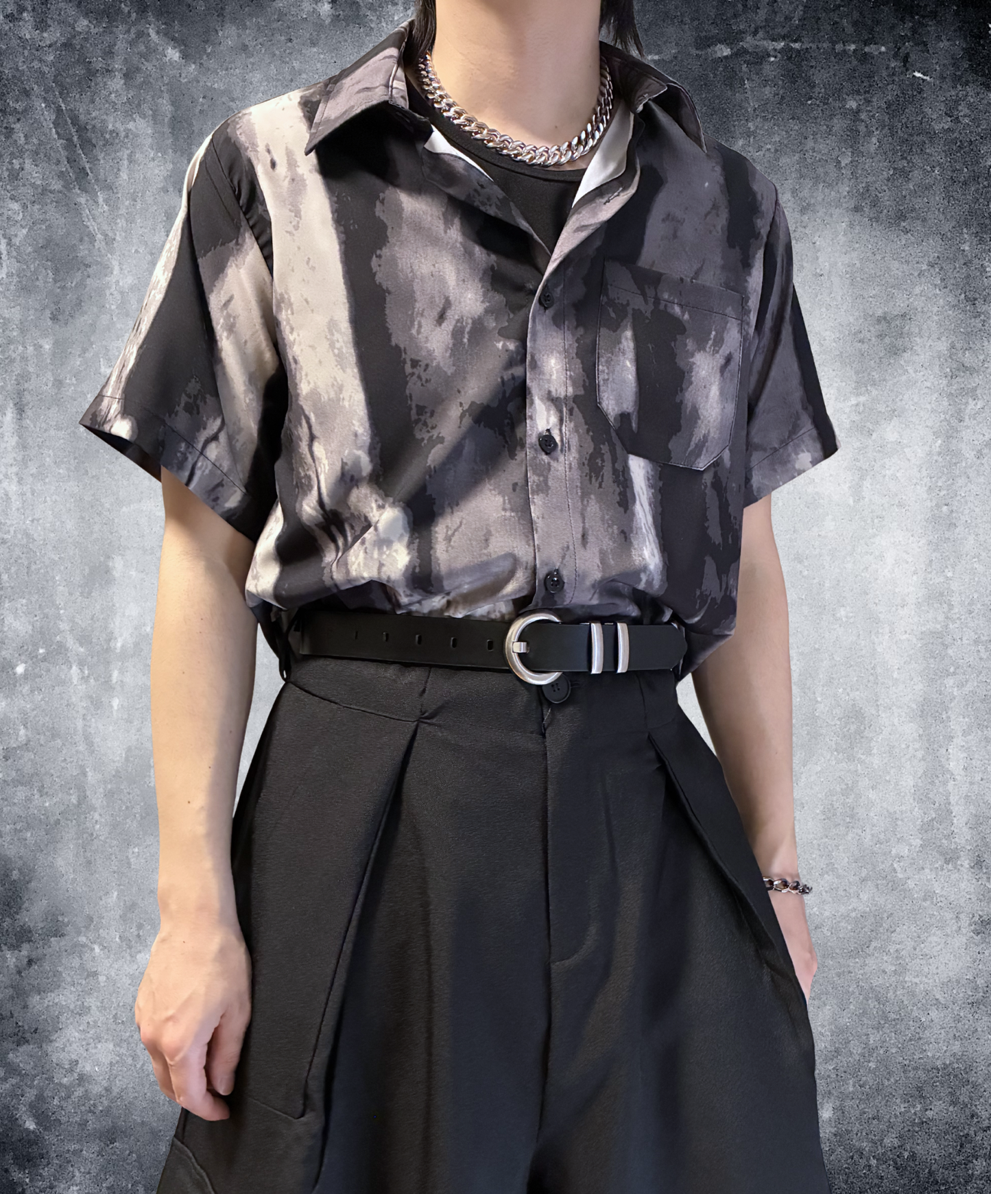 Ink painting style splicing design shirt EN2143