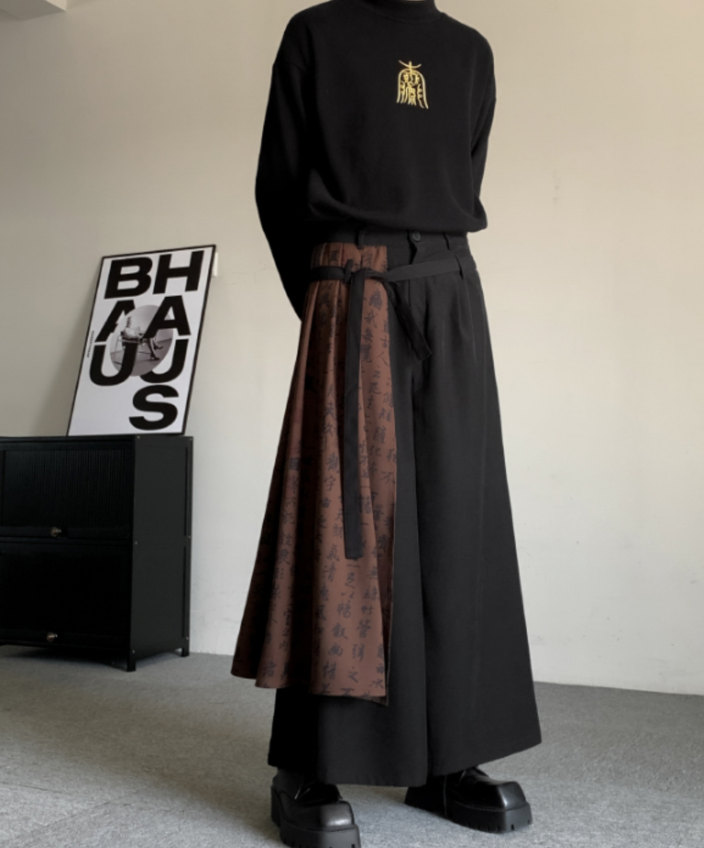 fake two piece calligraphy design hakama pants EN1923