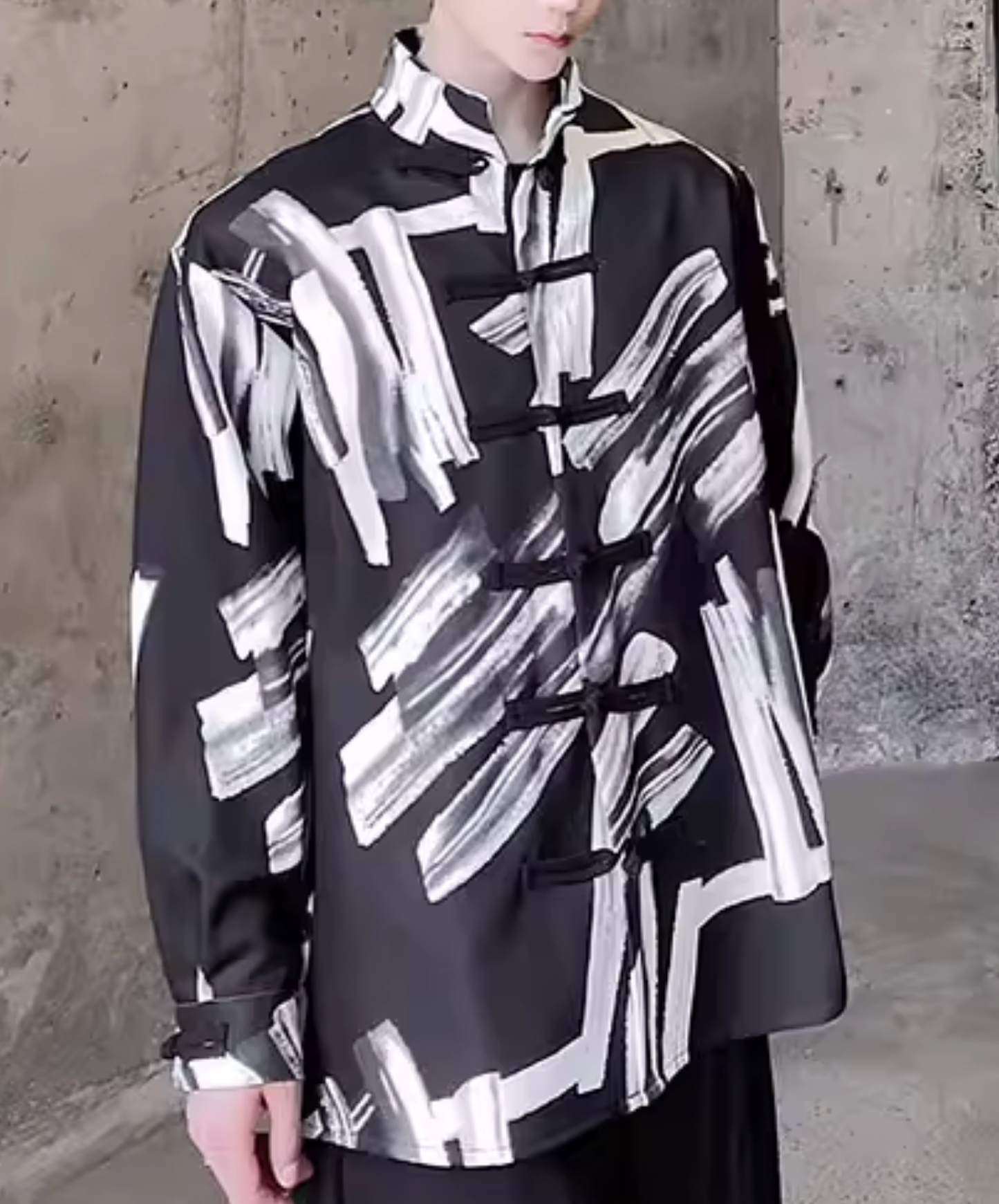 splicing print stand collar shirt EN2819