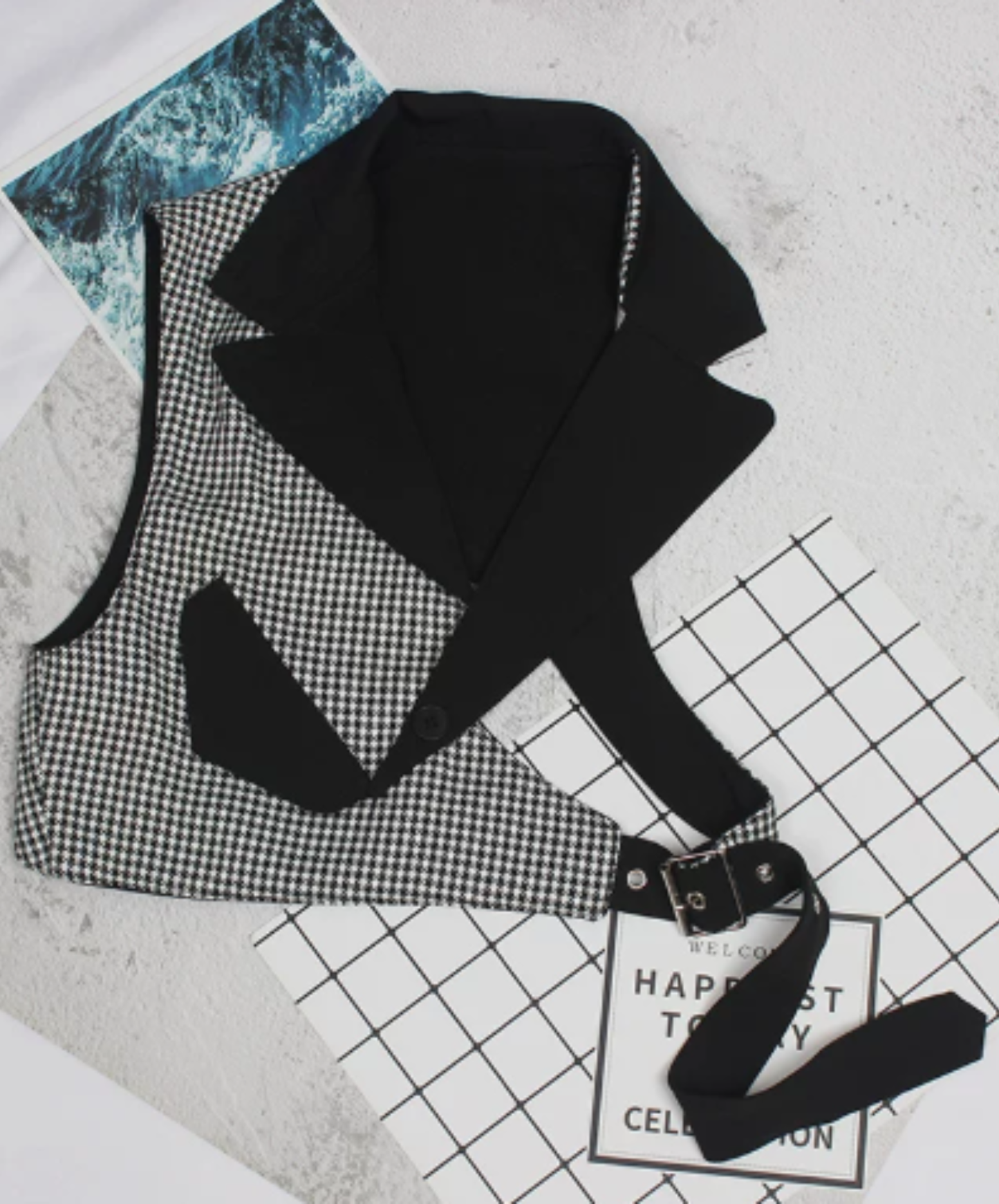 dark asymmetrical mashu design vest  EN3082