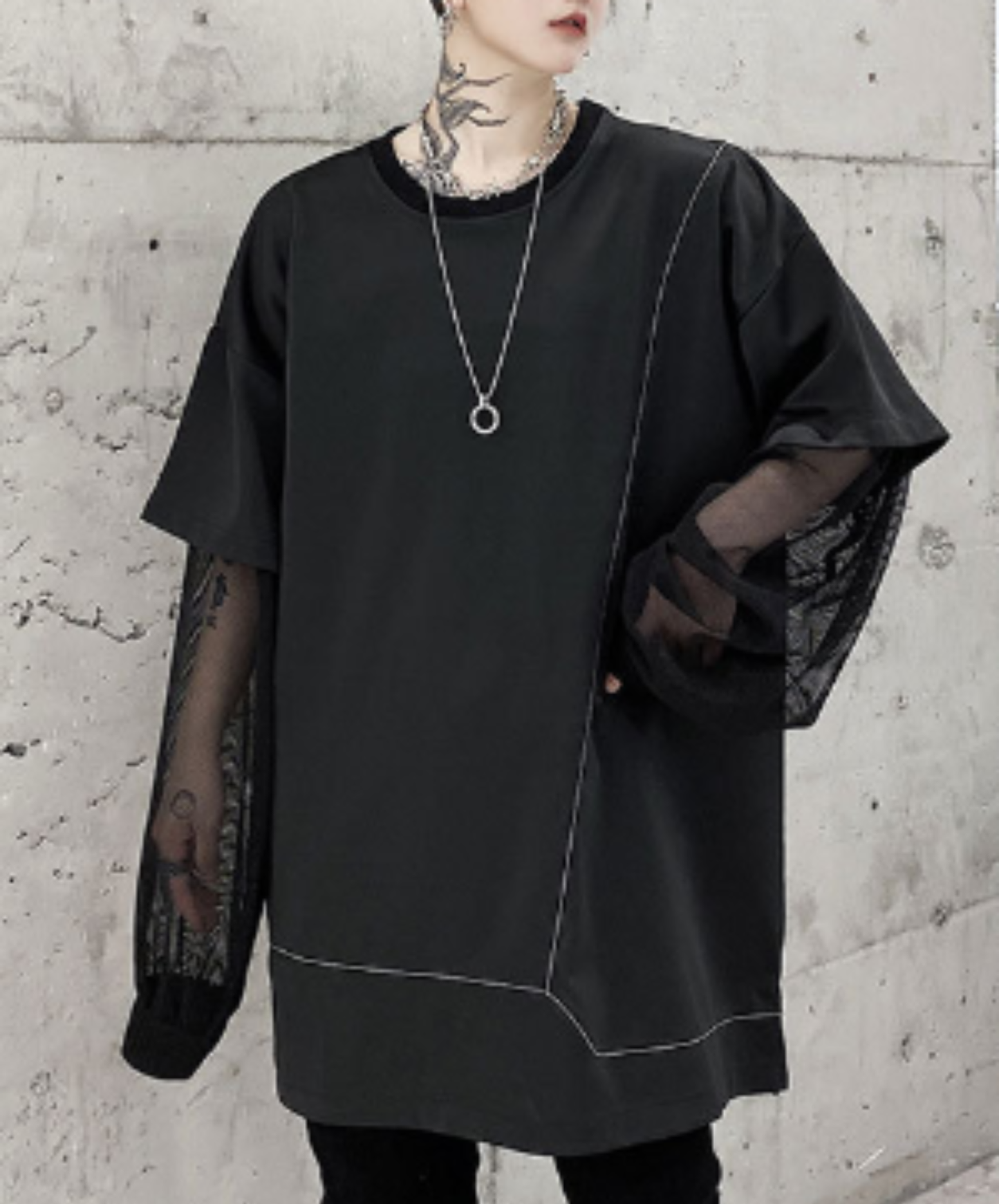 sheer sleeves with white line detailing t-shirt EN3006