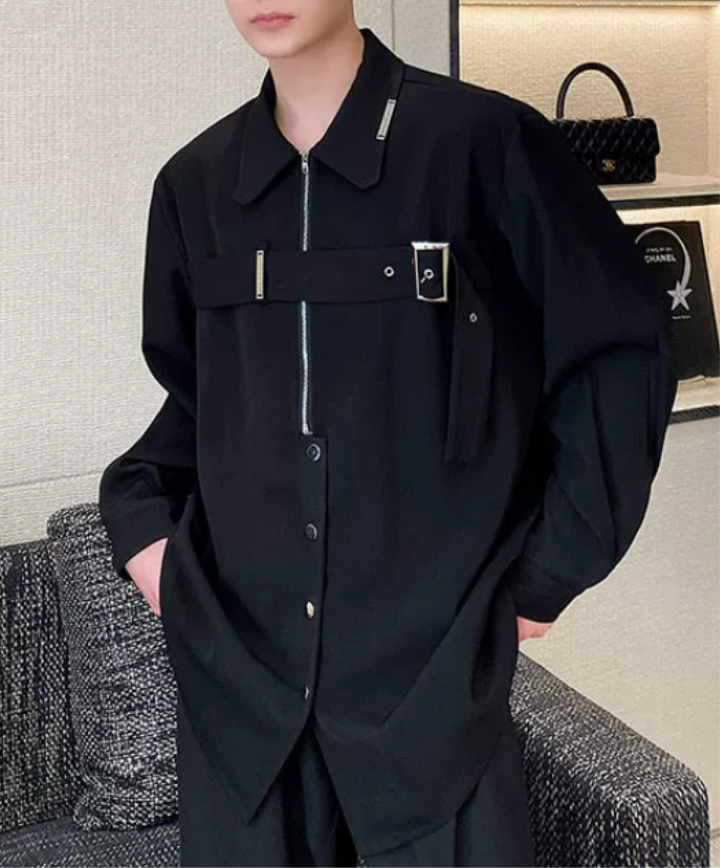 dark metal strap heavyweight shirt EN2861
