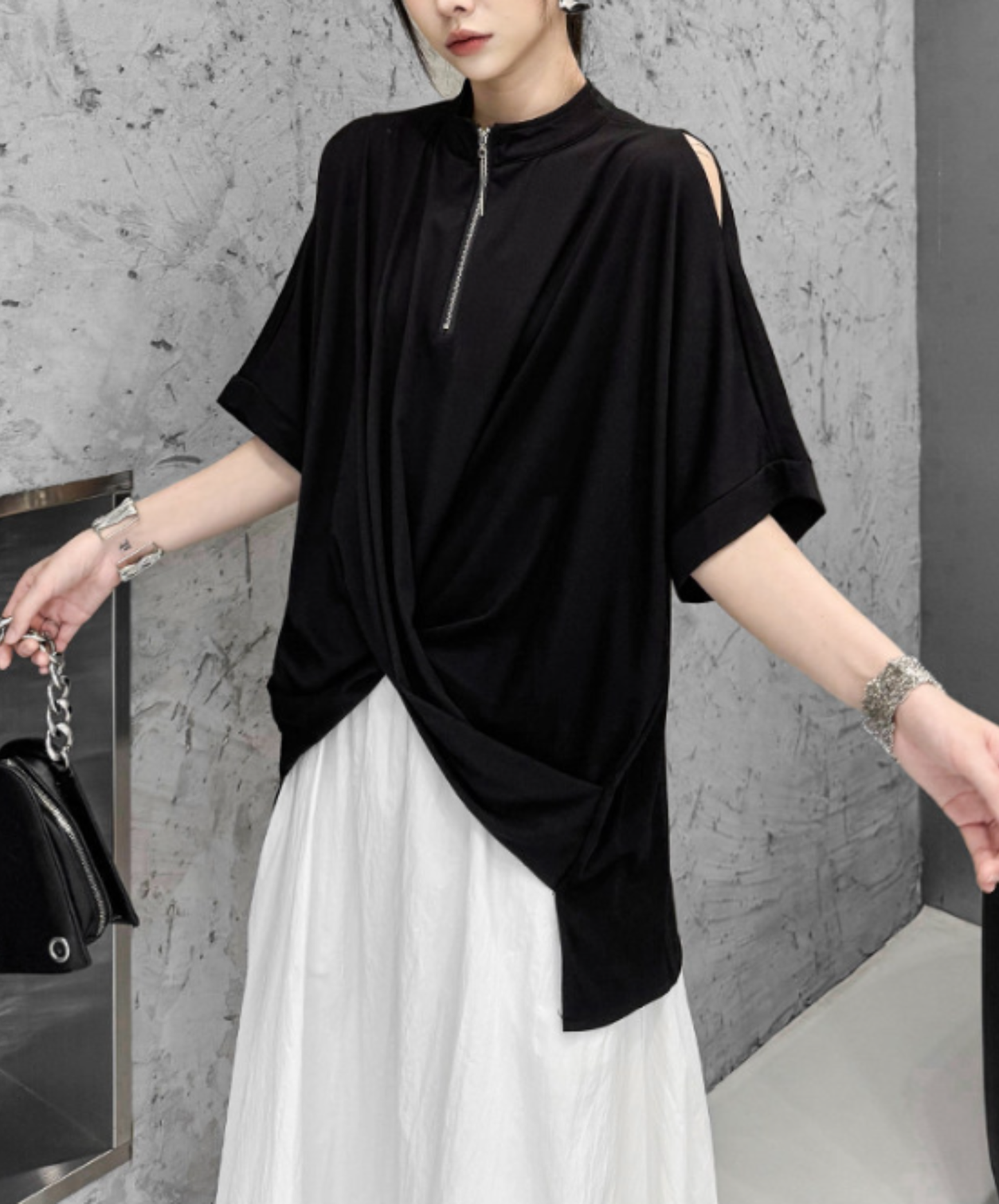 crossover hem zip t-shirt EN2891