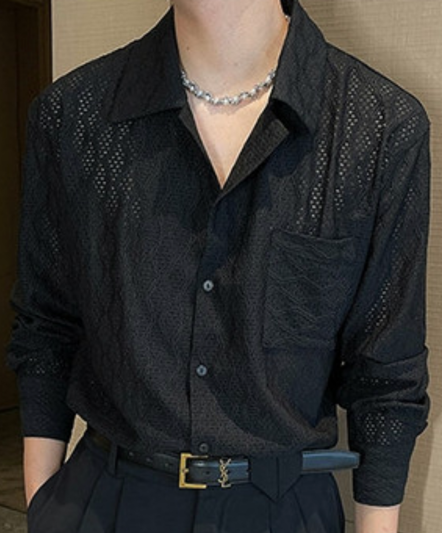 diamond pattern sheer shirt EN2368