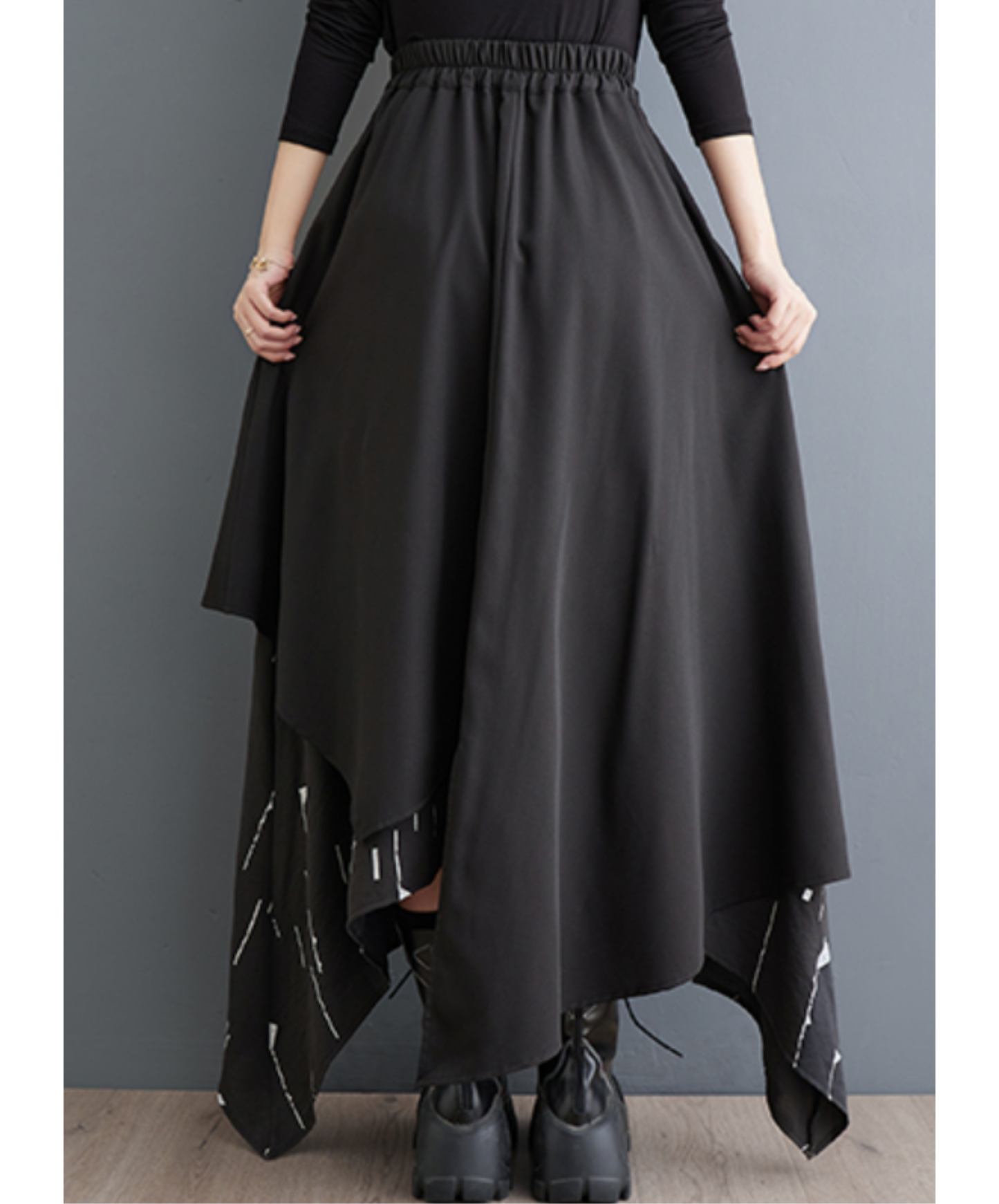 dark asymmetric long skirt EN1444