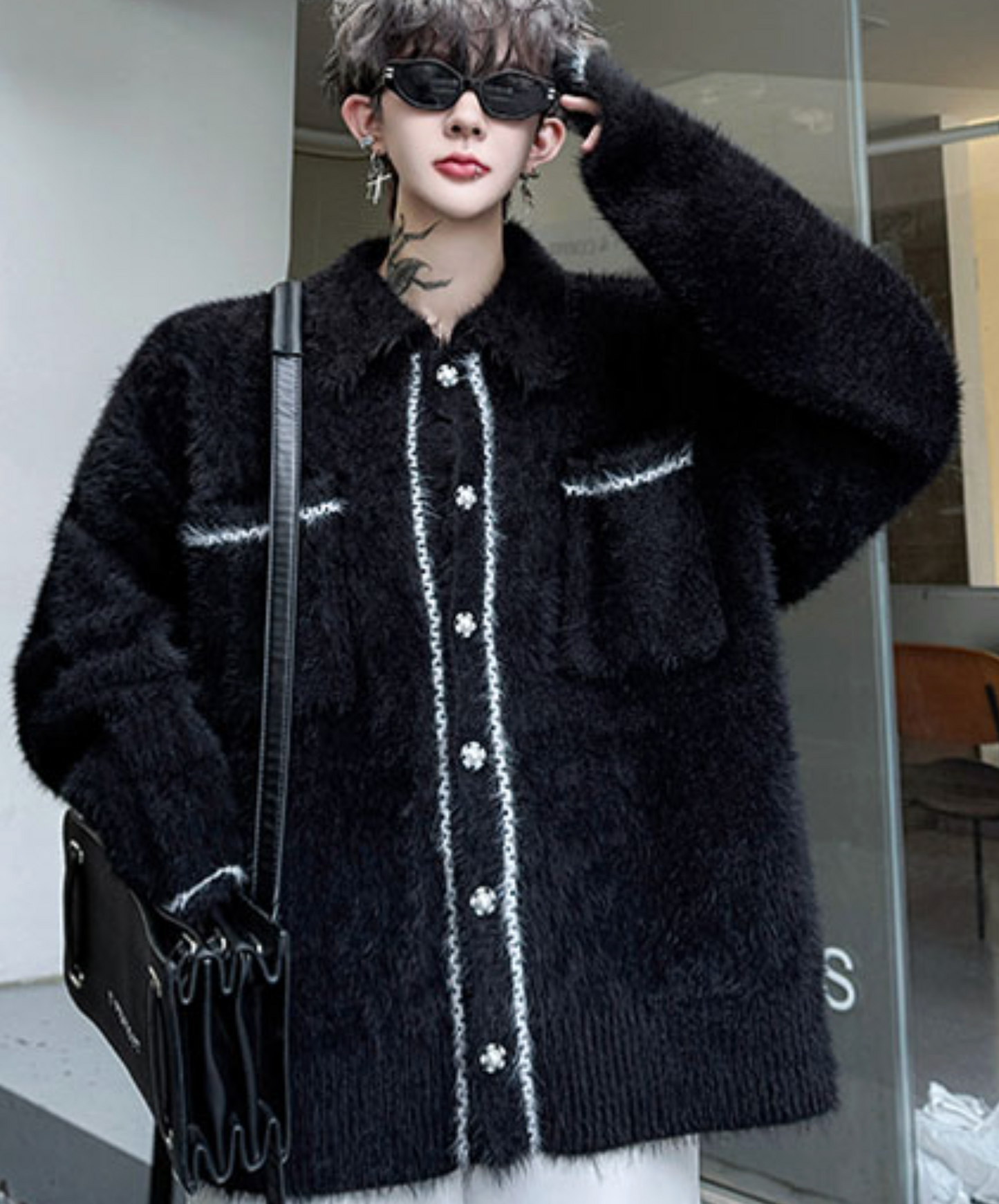 collared colorblock jacquard jacket EN2521