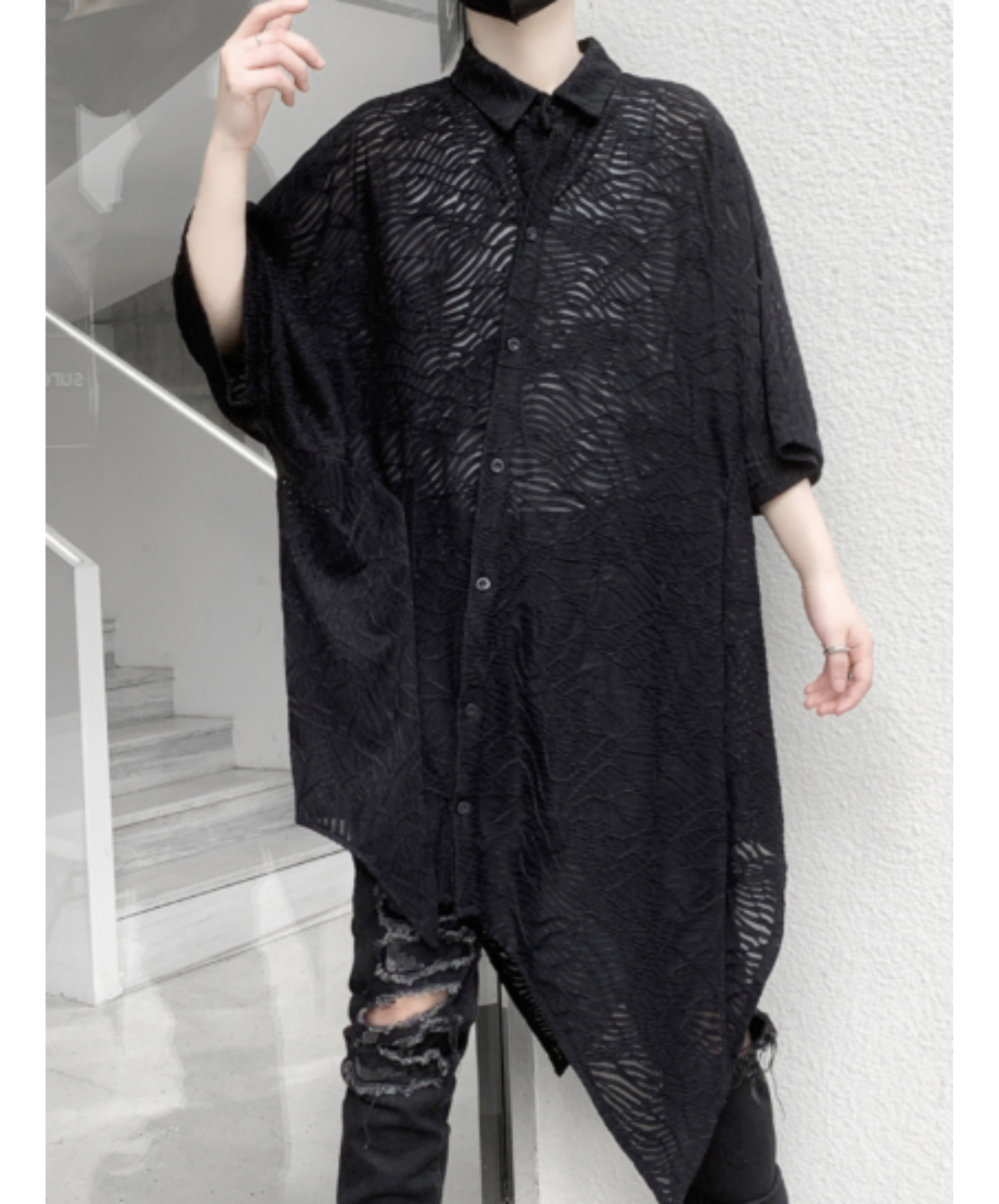 bat-shaped openwork pattern shirt EN3008
