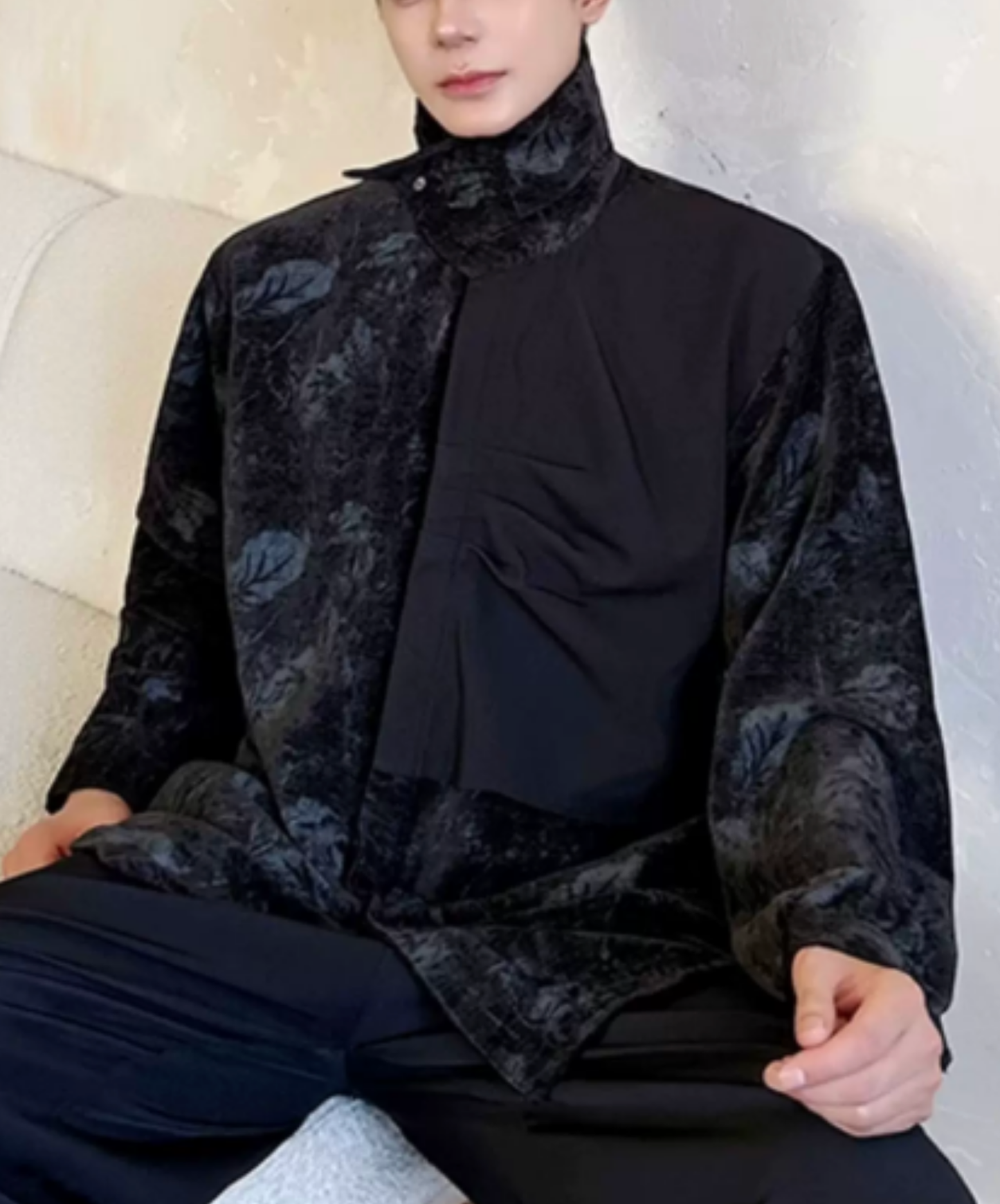 dark asymmetrical tie-dye velvet shirt EN2848