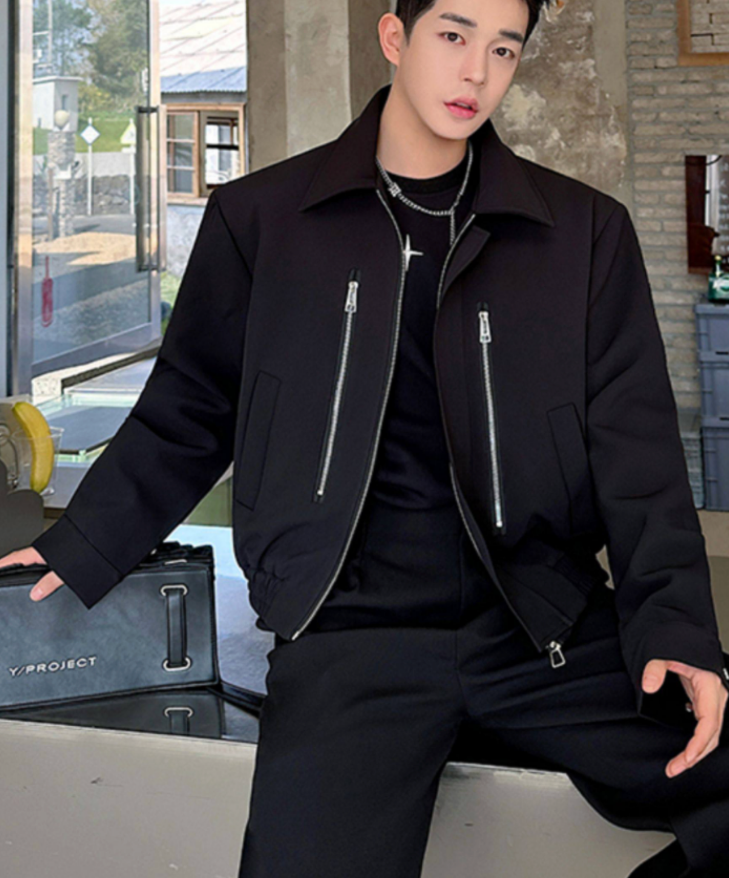 unique lapel zipper decoration jacket EN2670