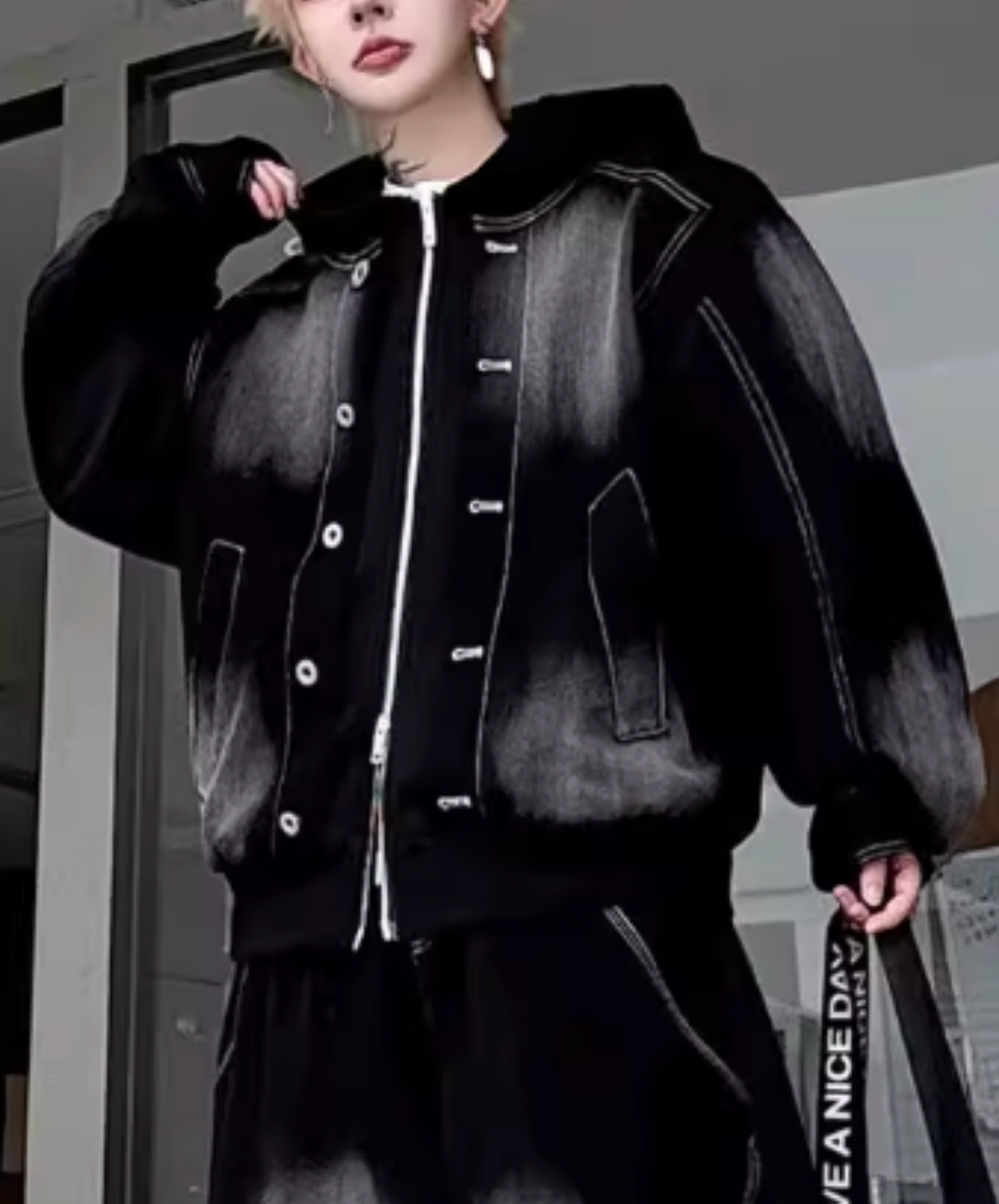 american retro patchwork denim hoodie EN2717