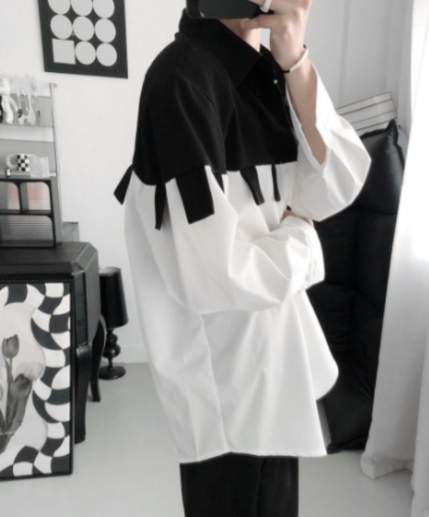 black and white patchwork shirt EN3069