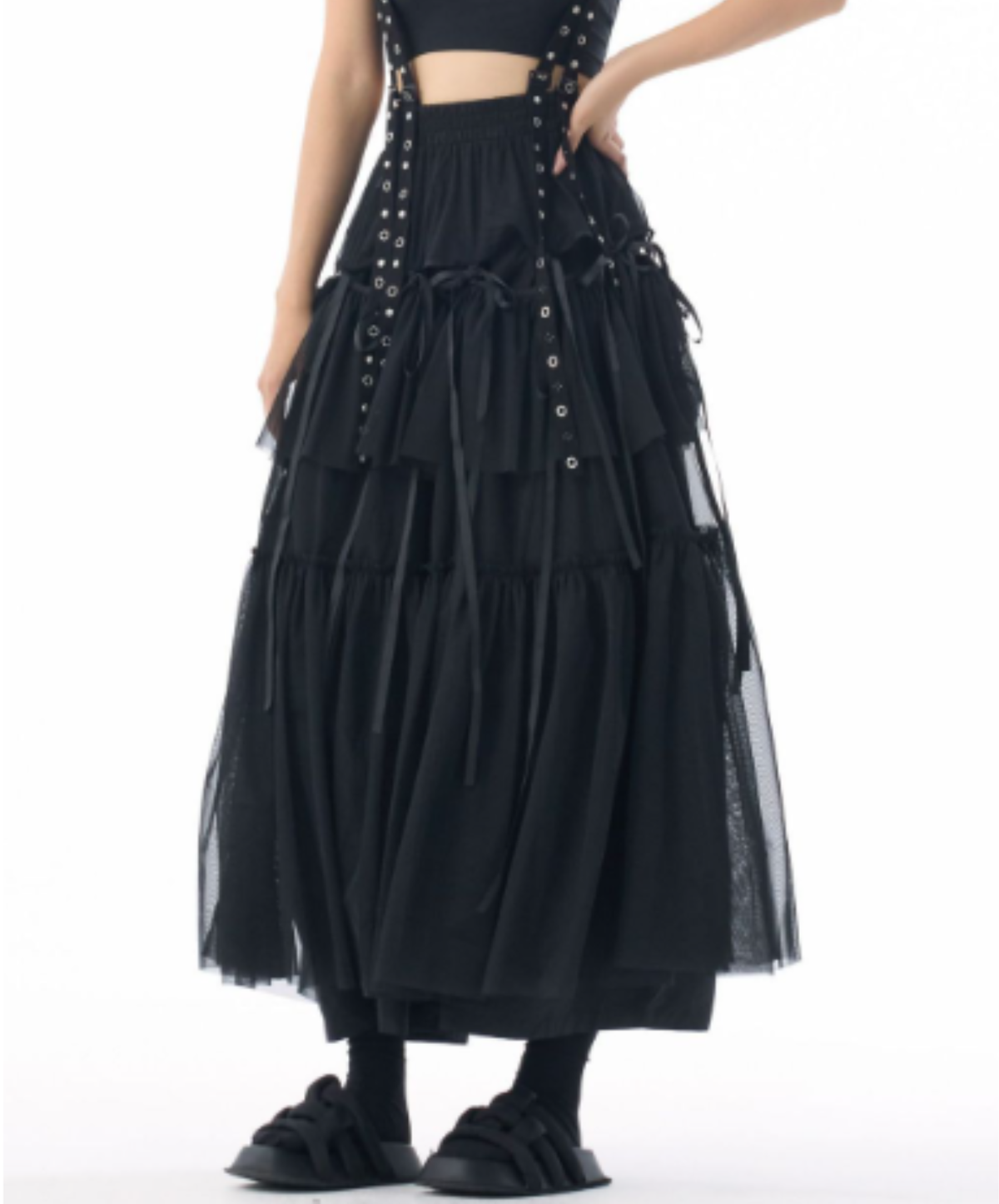 eyelet and ribbon details skirt EN3138