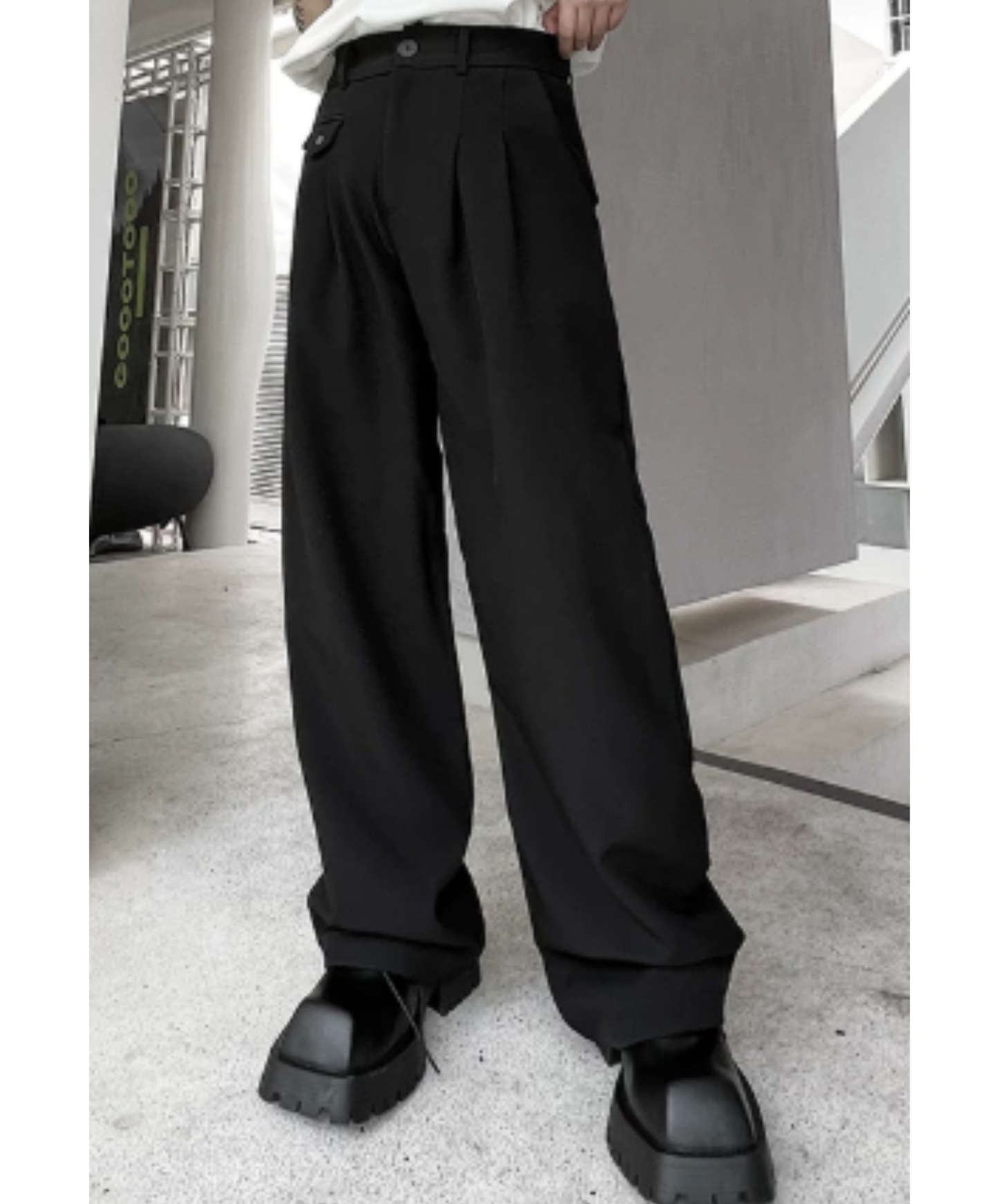 asymmetrical pocket, simple straight slacks pants EN2925