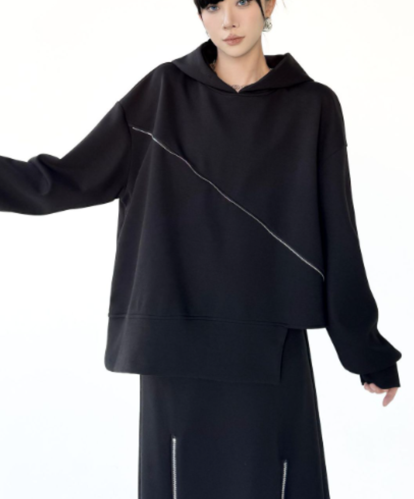 diagonal design asymmetrical hem hoodie EN3129