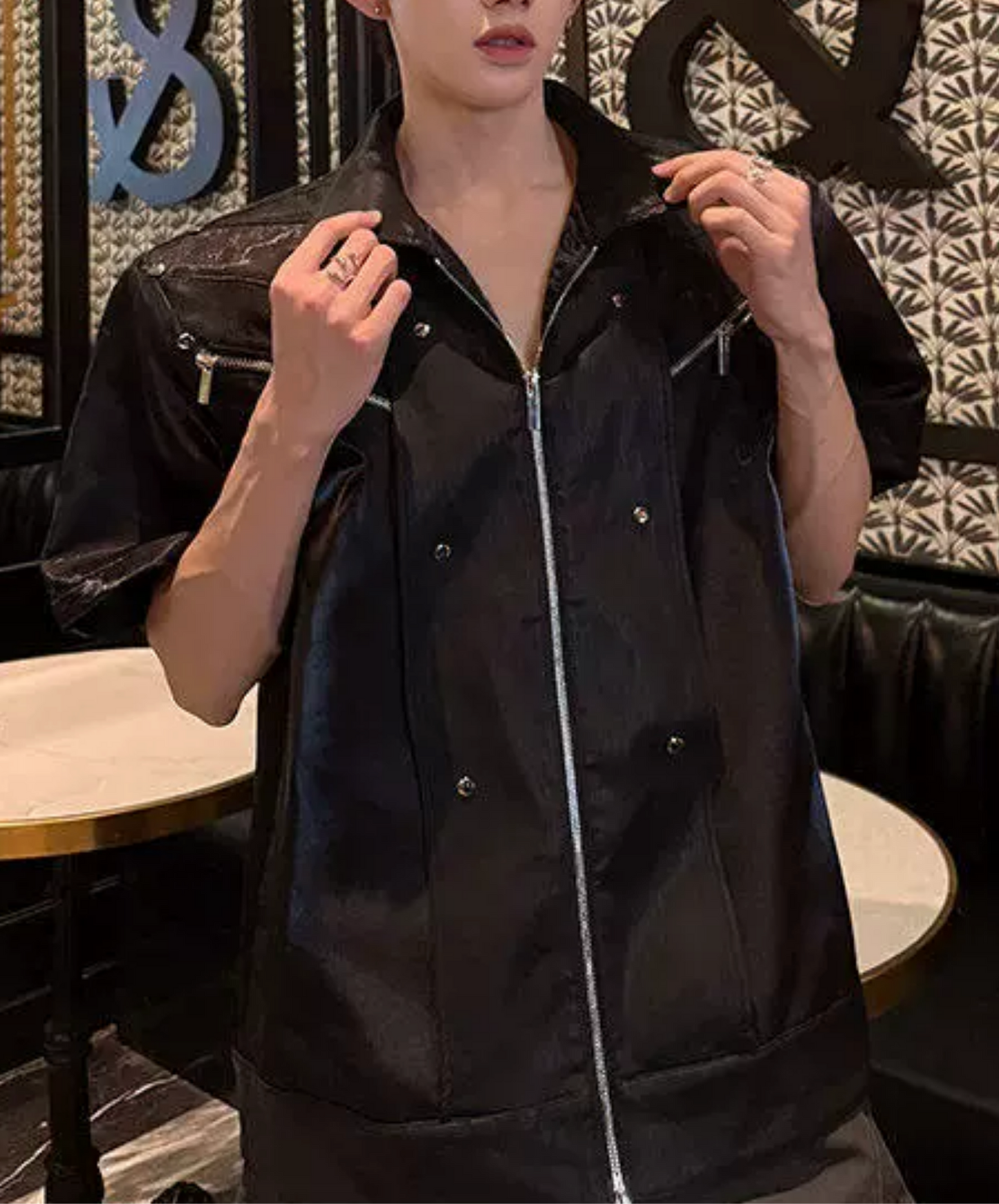 zip-up glossy studs shirt EN2859