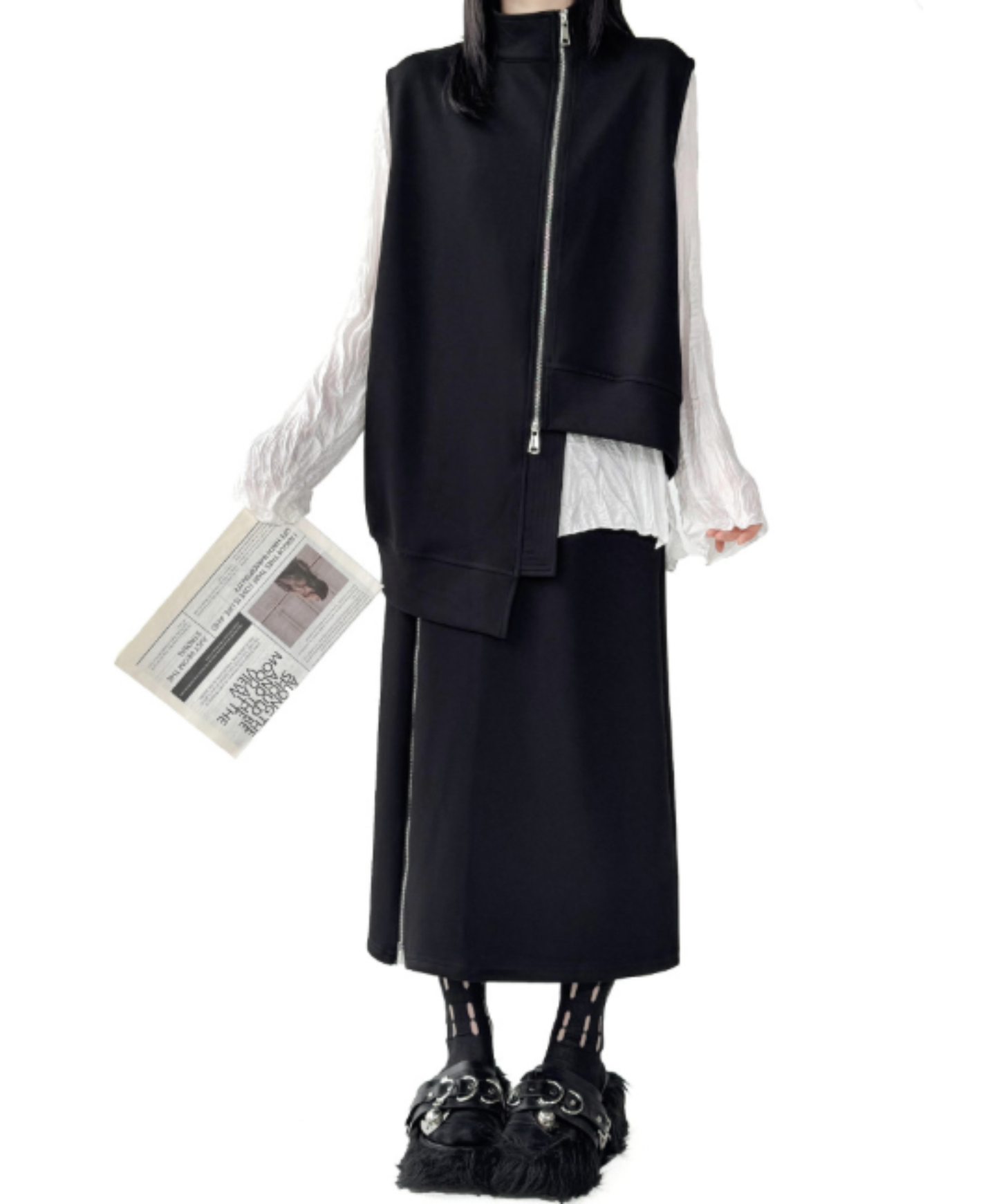 asymmetric high neck vest  EN3017