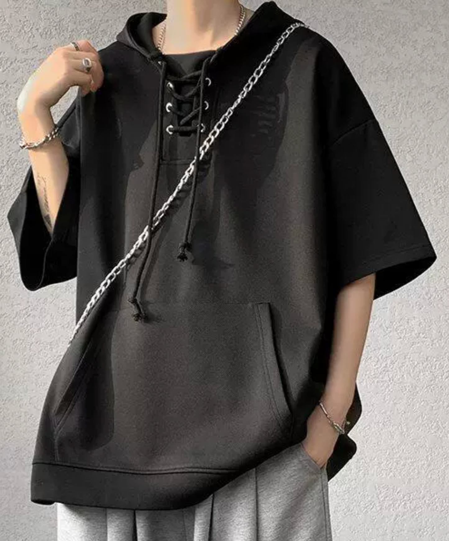 lace-up drawstring design hoodie EN2846