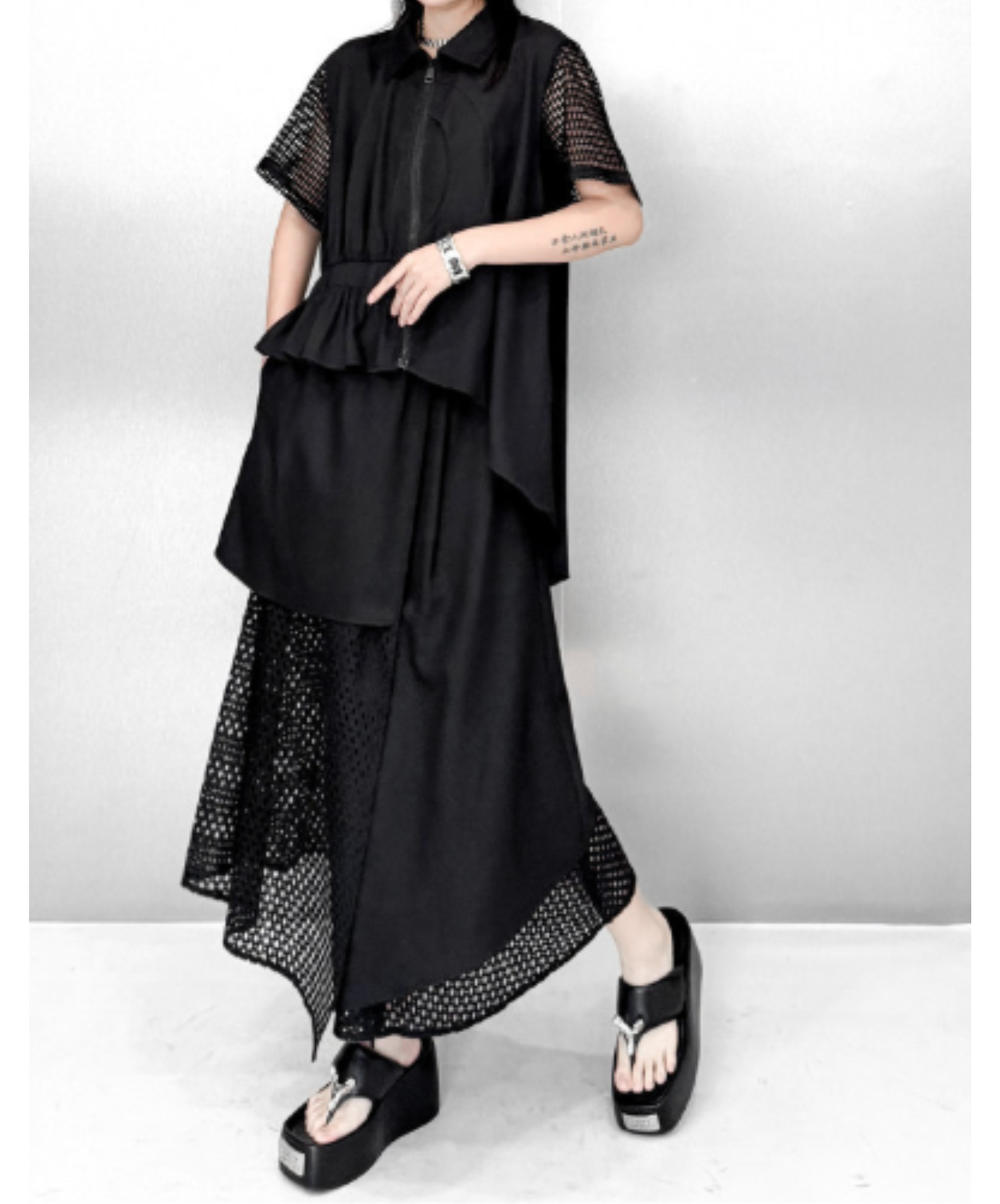 dark irregular design sheer shirt EN2946
