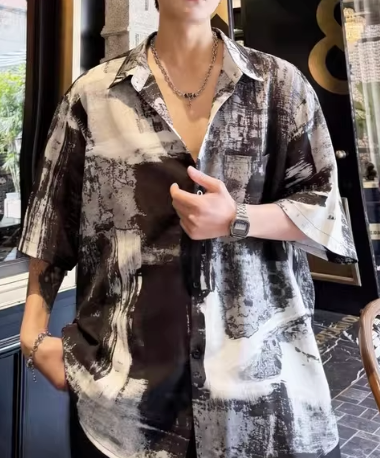 dark splicing print shirt EN2793