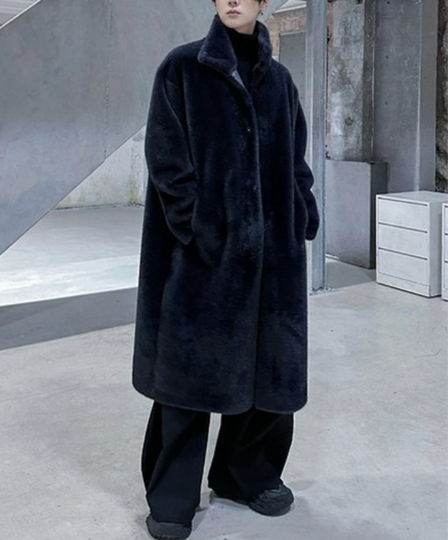 stand collar faux mink fur coat EN2573