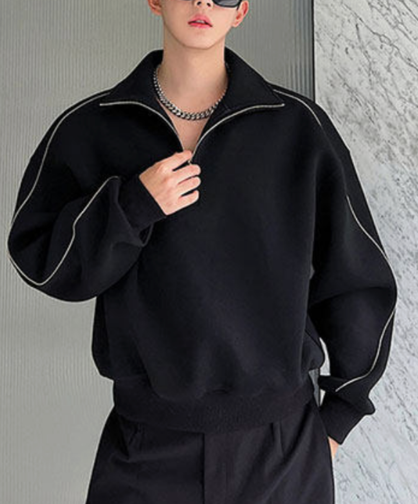 stand collar white line zip sweatshirt EN2666