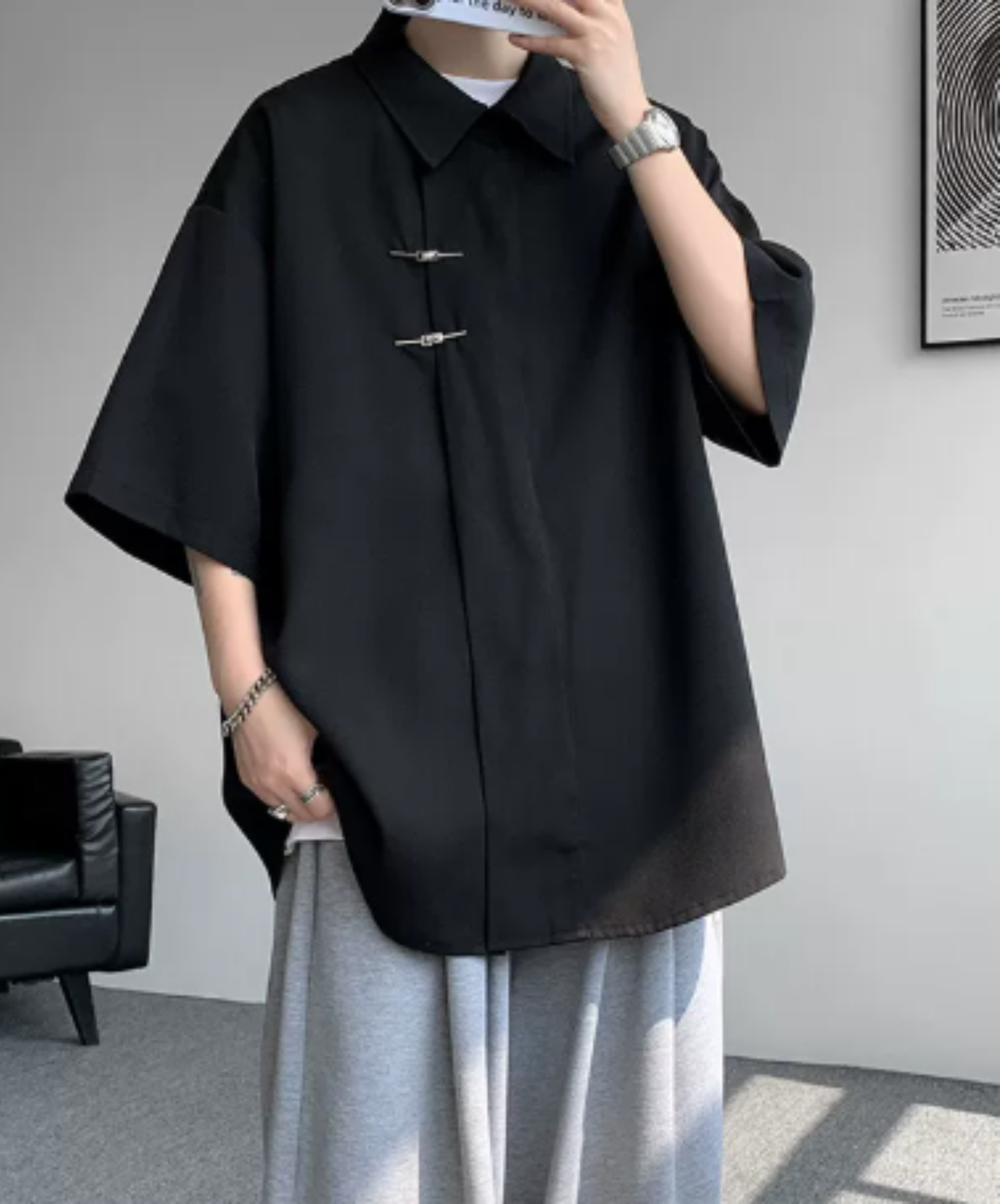 chinese-style slanted front placket shirt EN2910