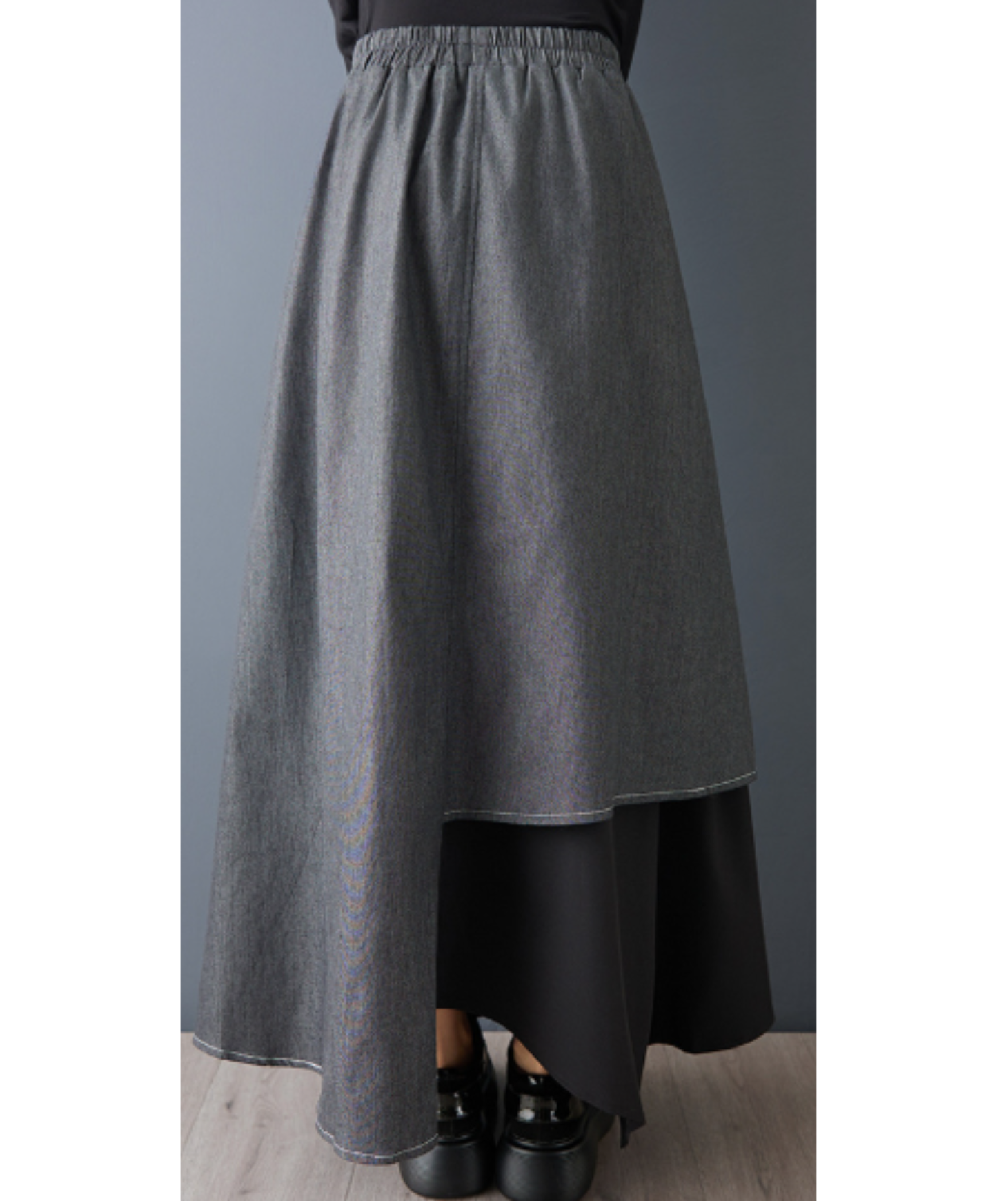 dark asymmetrical layered drape wide pants EN3146