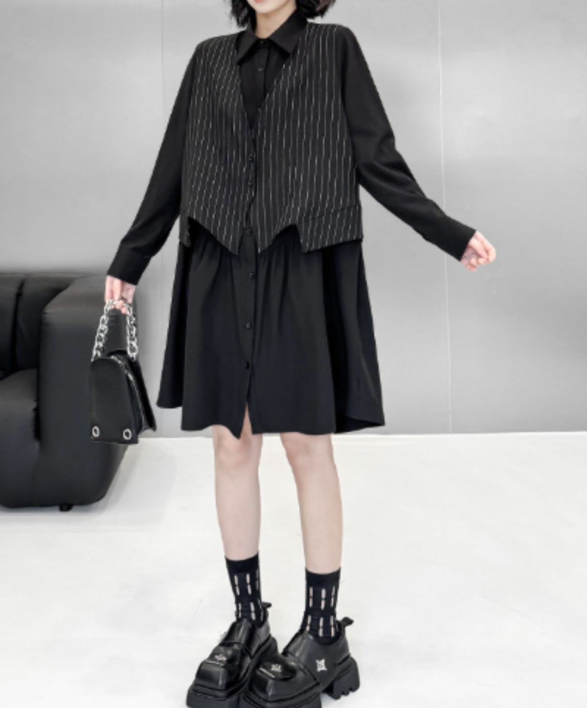 best-selling flared silhouette layered look long shirt EN3151