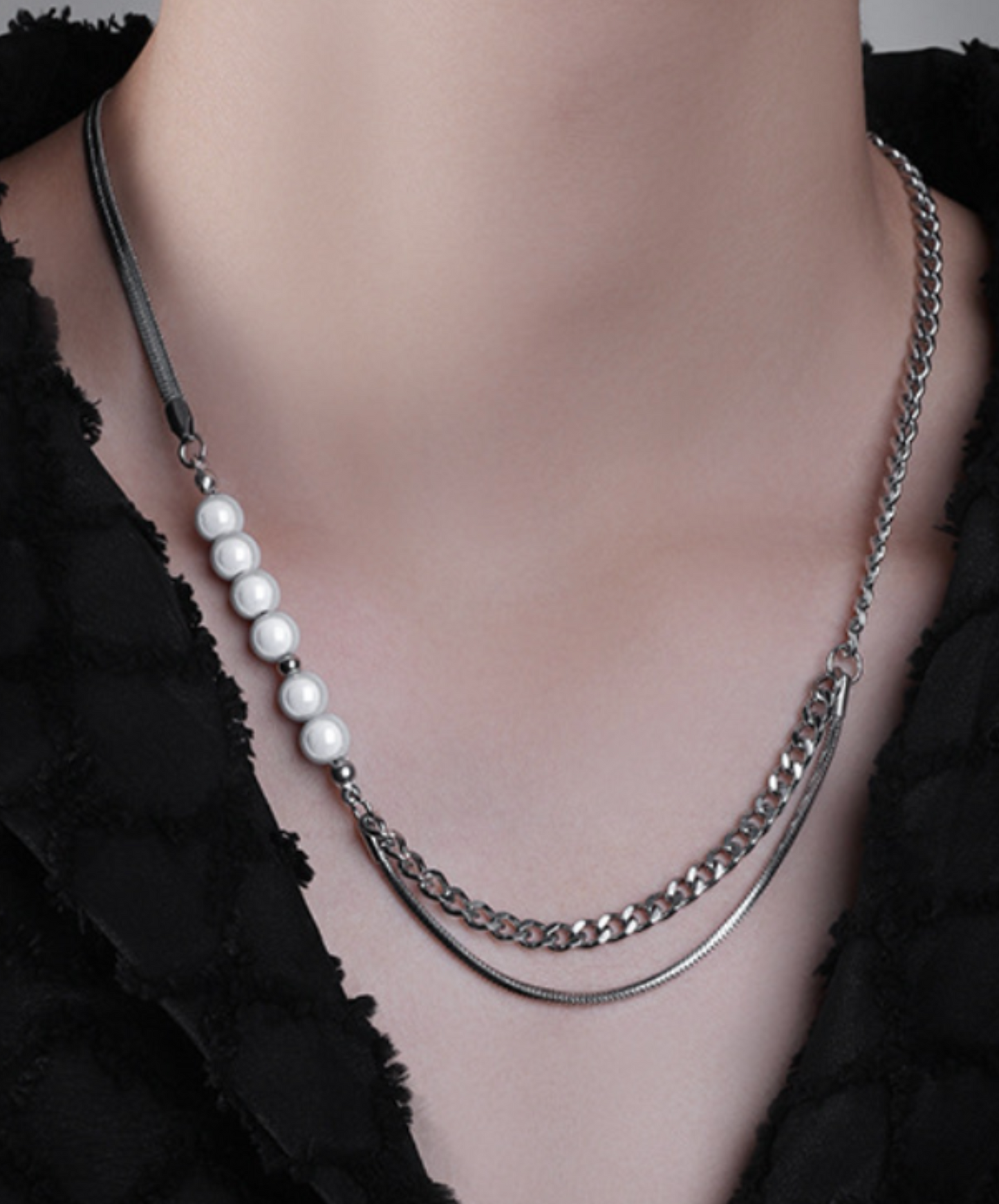 pearl & double chain necklace EN2298