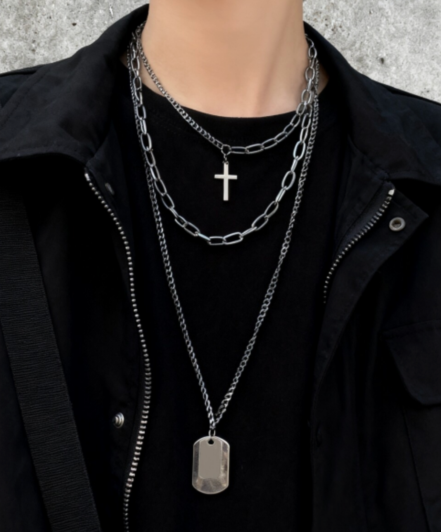 cross and dog tag motif necklace EN2789