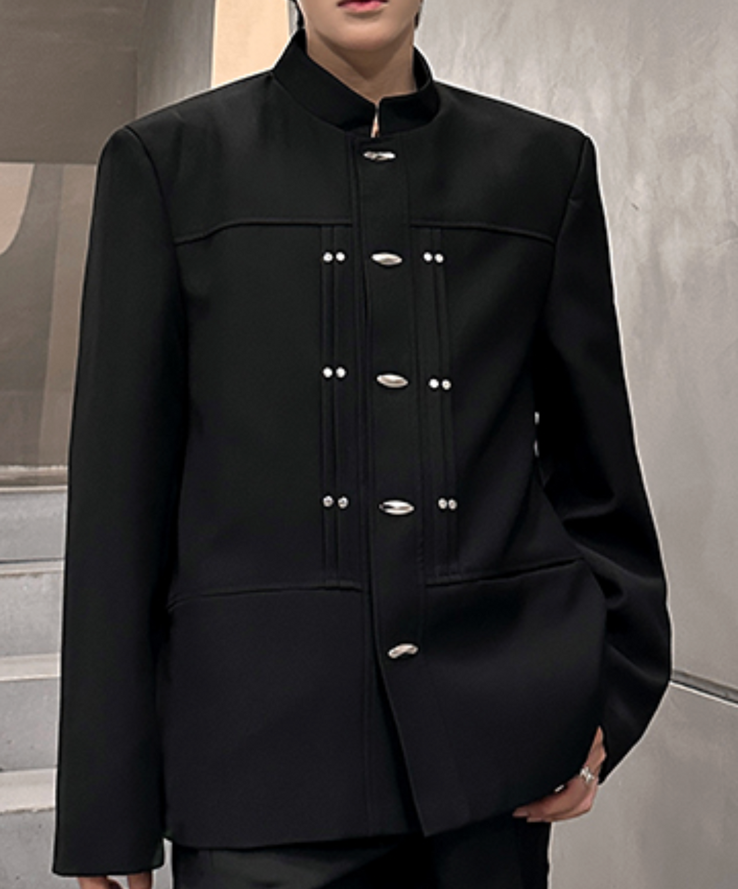 stand collar with metal buckle jacket EN2488