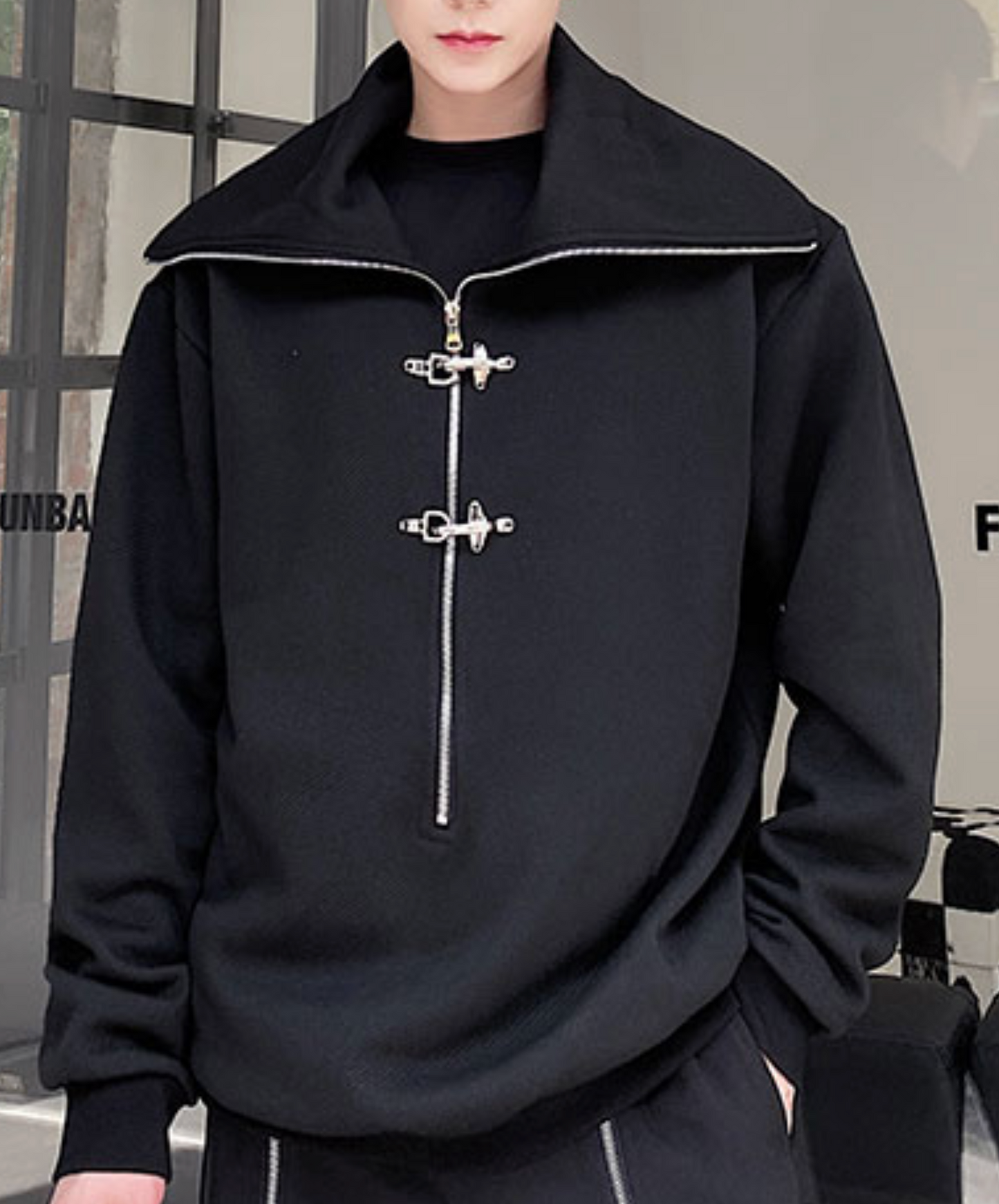 high neck airplane button zip sweatshirt EN2507