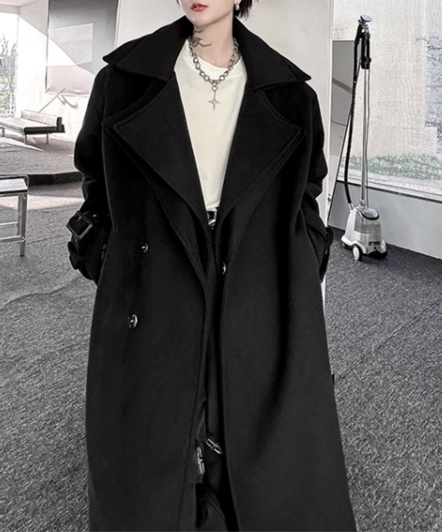 double layered collar long wool coat EN1886