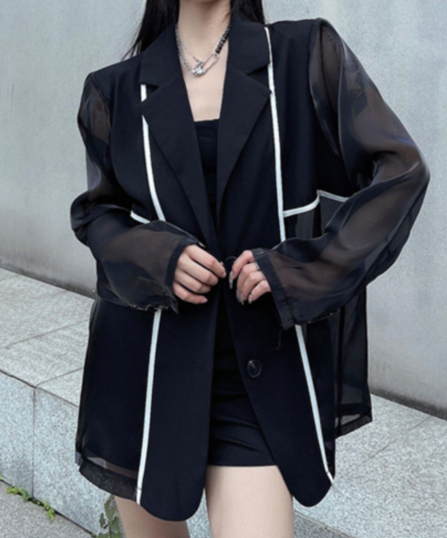 single-breasted color-block jacket EN3003