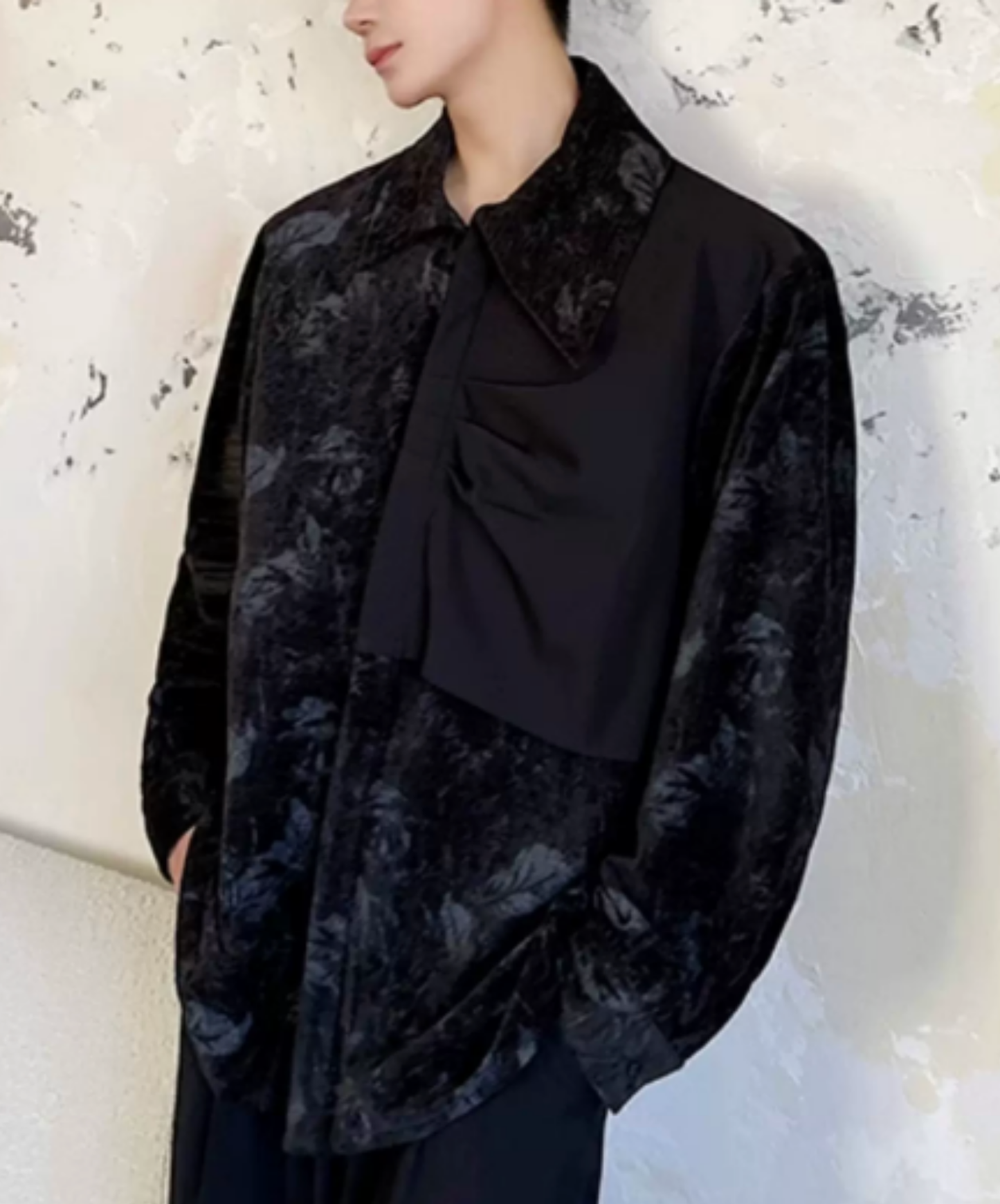 dark asymmetrical tie-dye velvet shirt EN2848