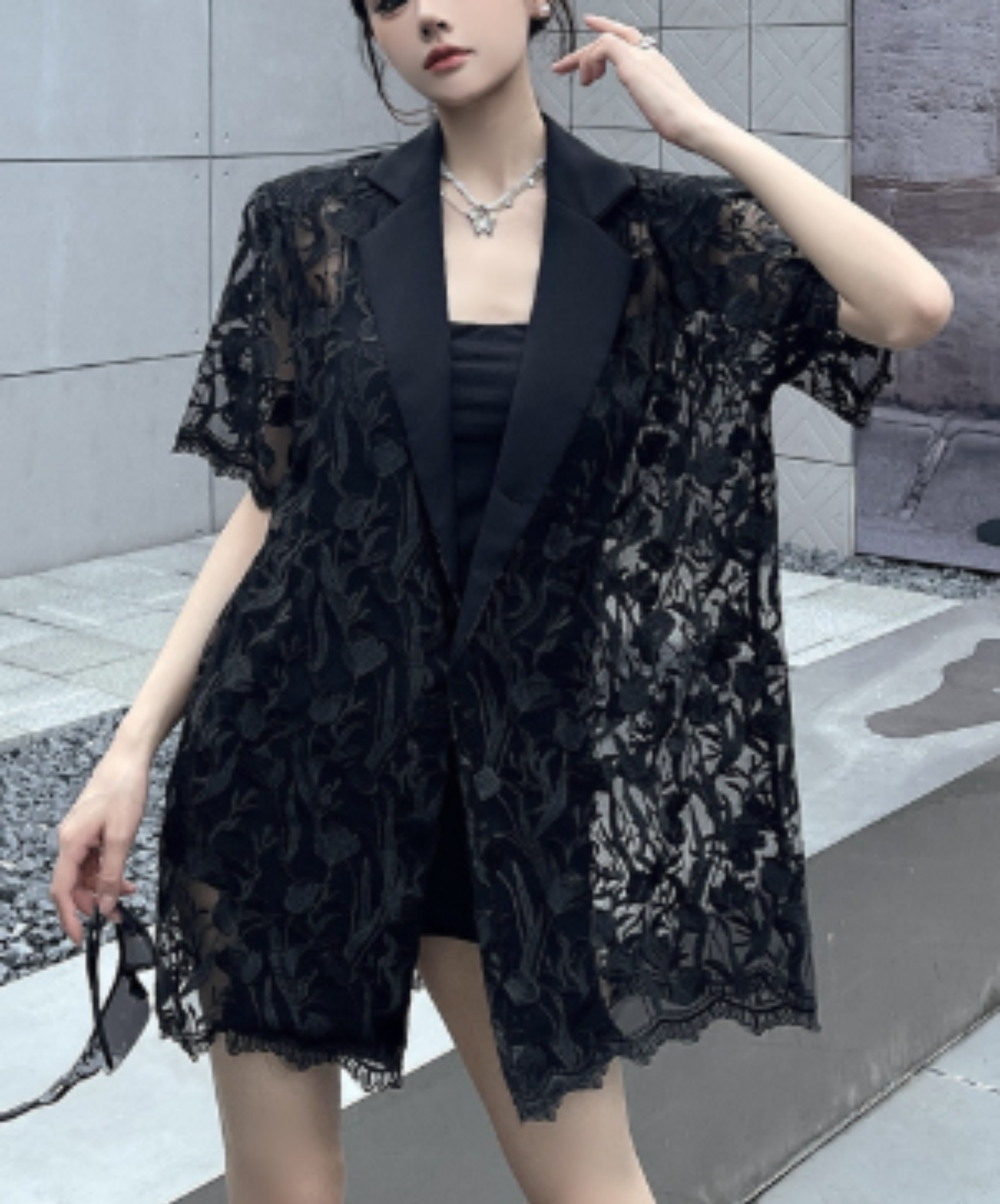 embroidered mesh patchwork jacket EN2966