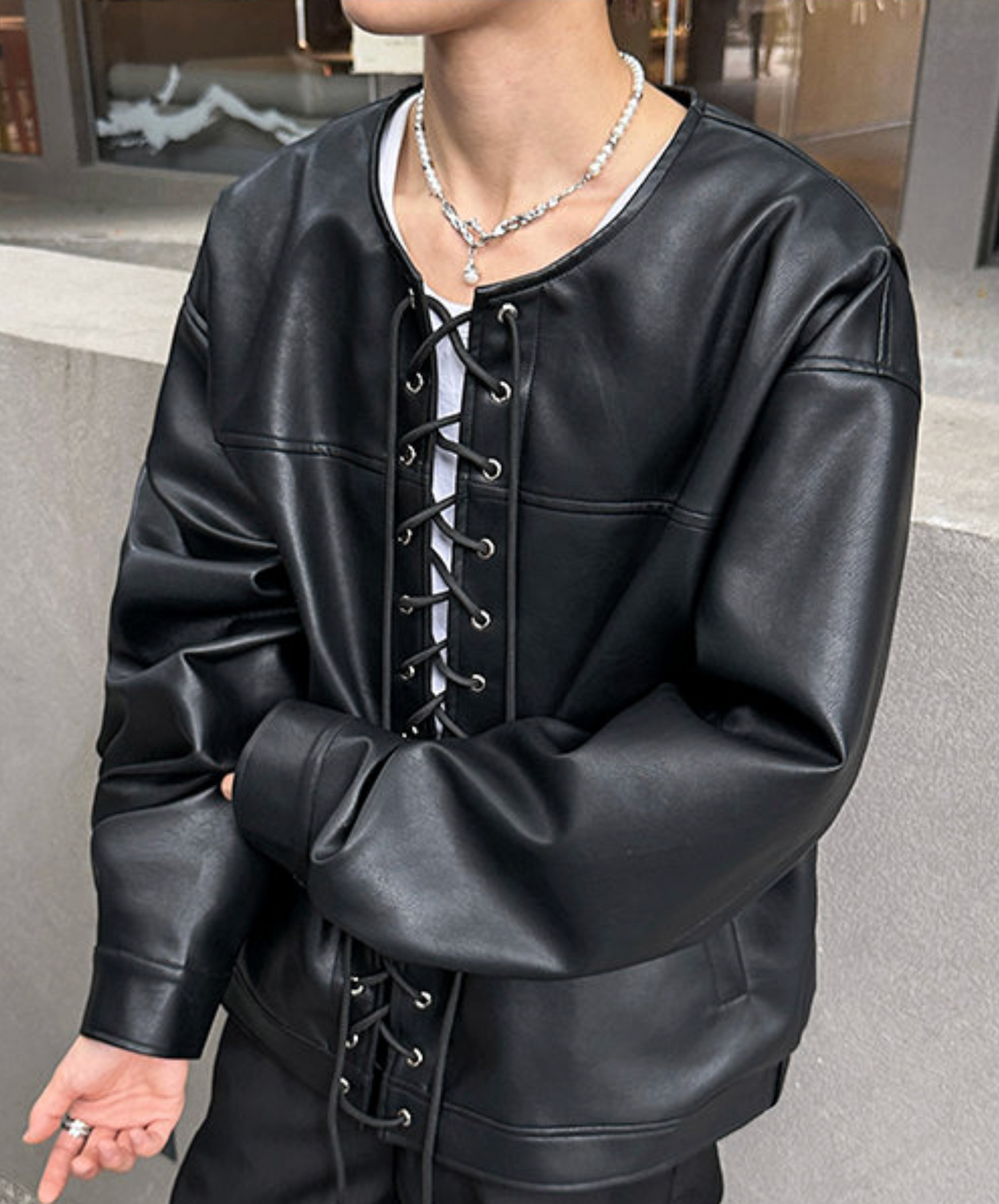 no-collar lace-up jacket EN2503