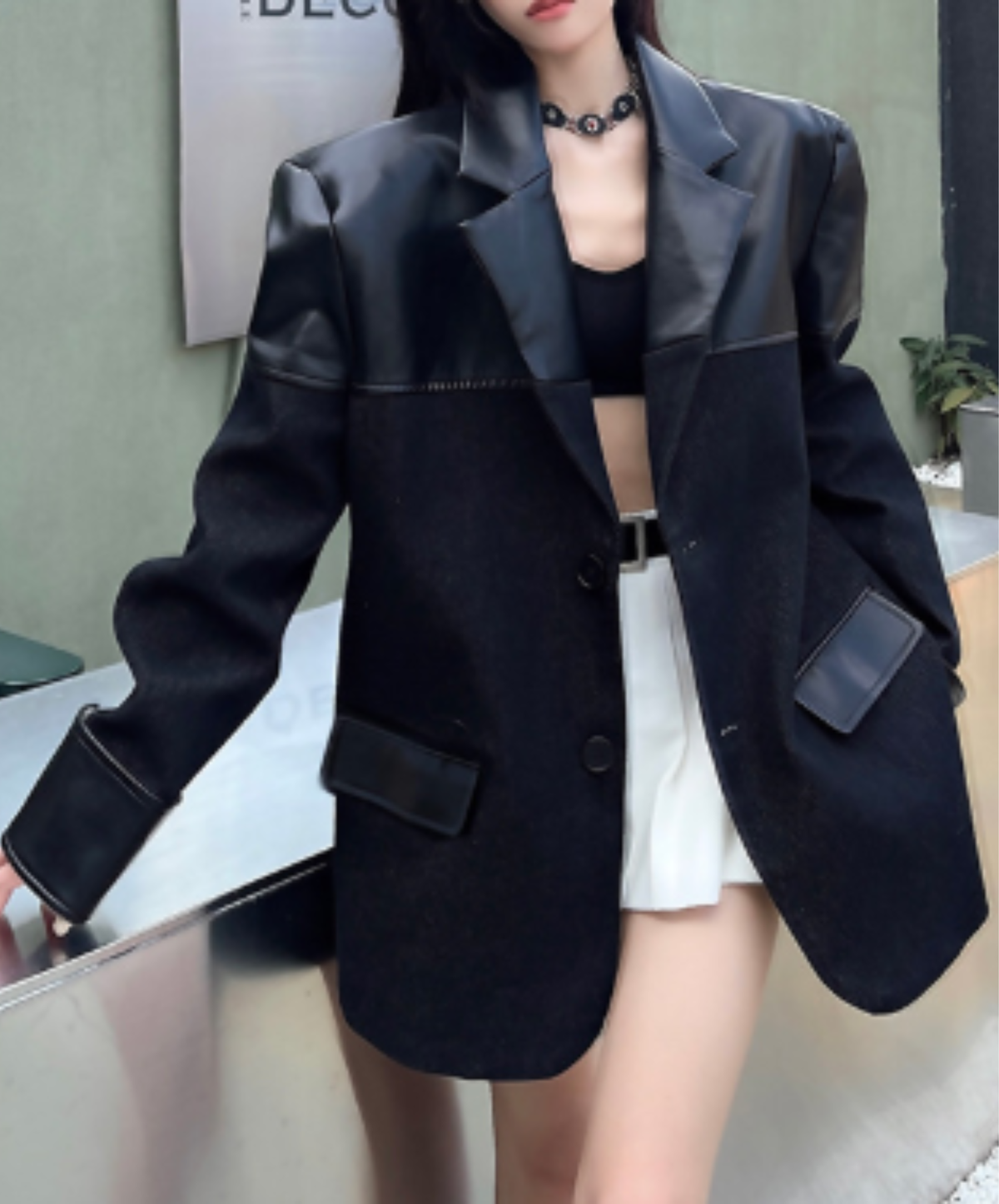 oversized fit with mixed-material paneling jacket EN3163