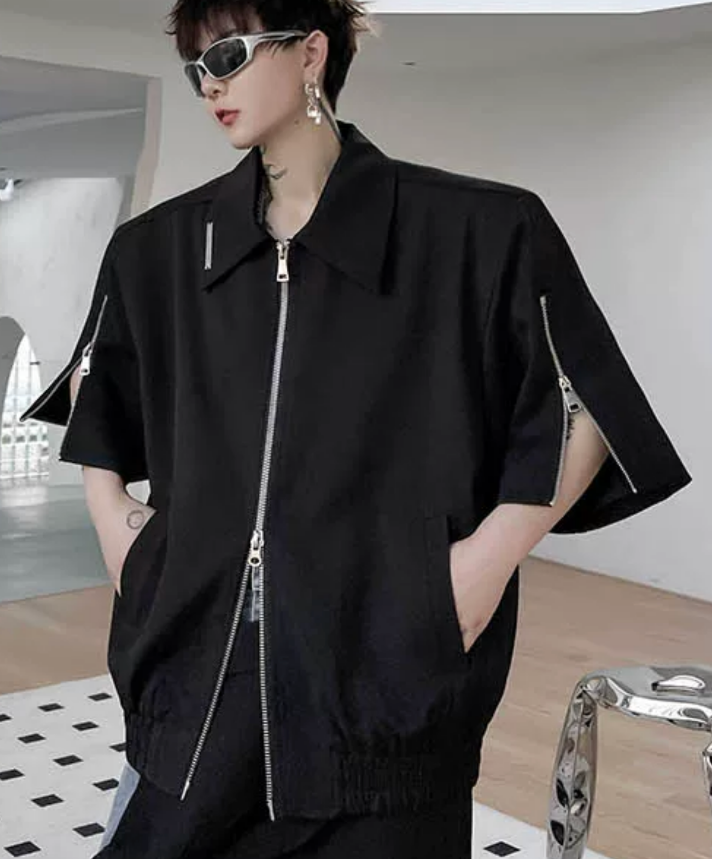 double zip-up short-sleeved jacket EN2864
