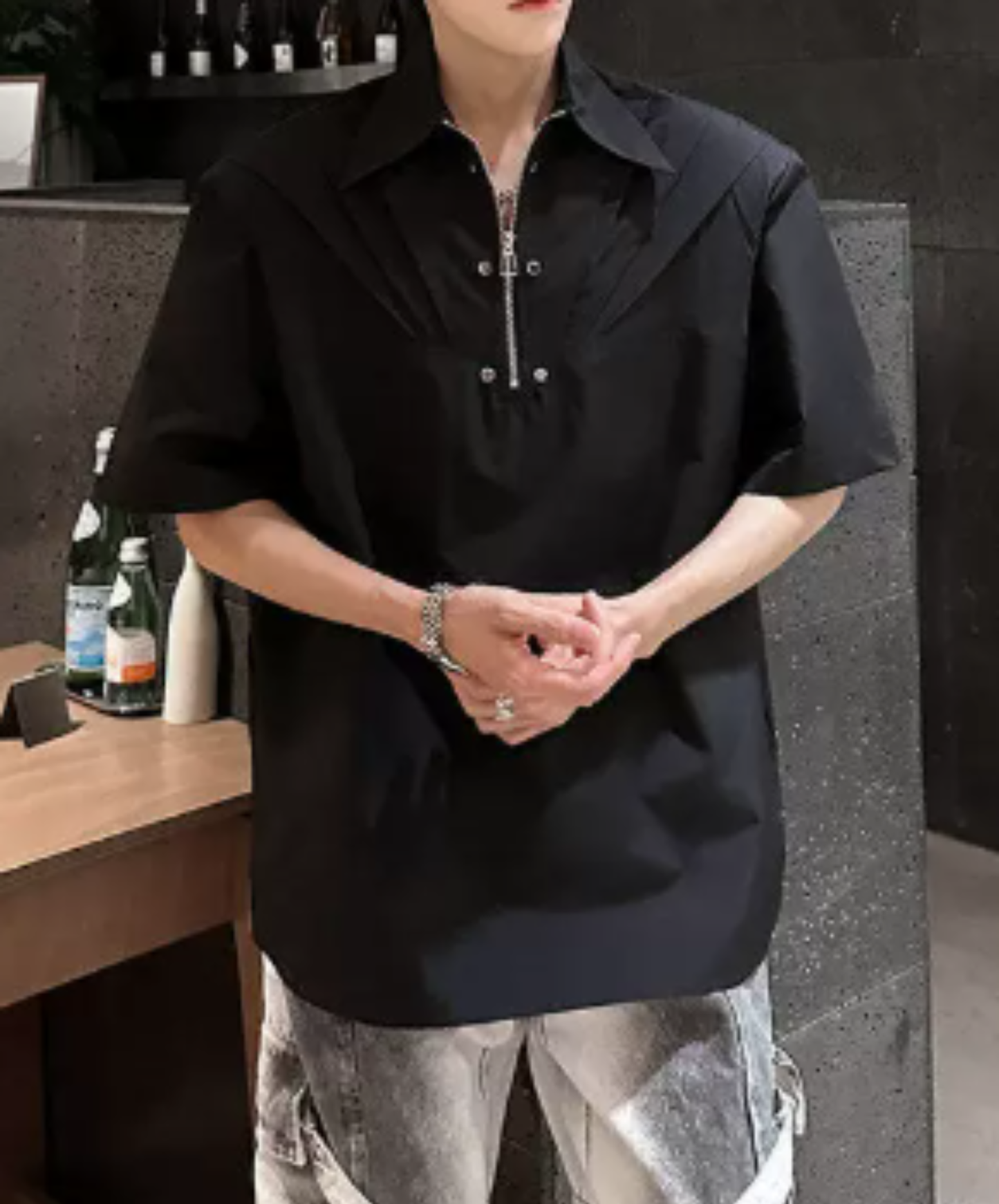 tuck shoulder metal zipper shirt EN2927