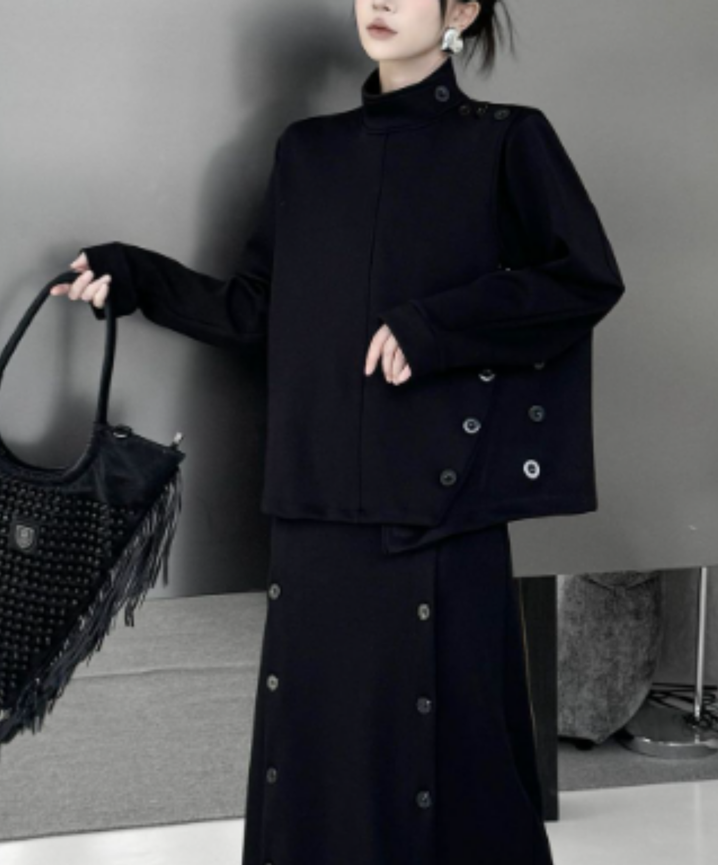 asymmetric high-neck design sweatshirt EN3149