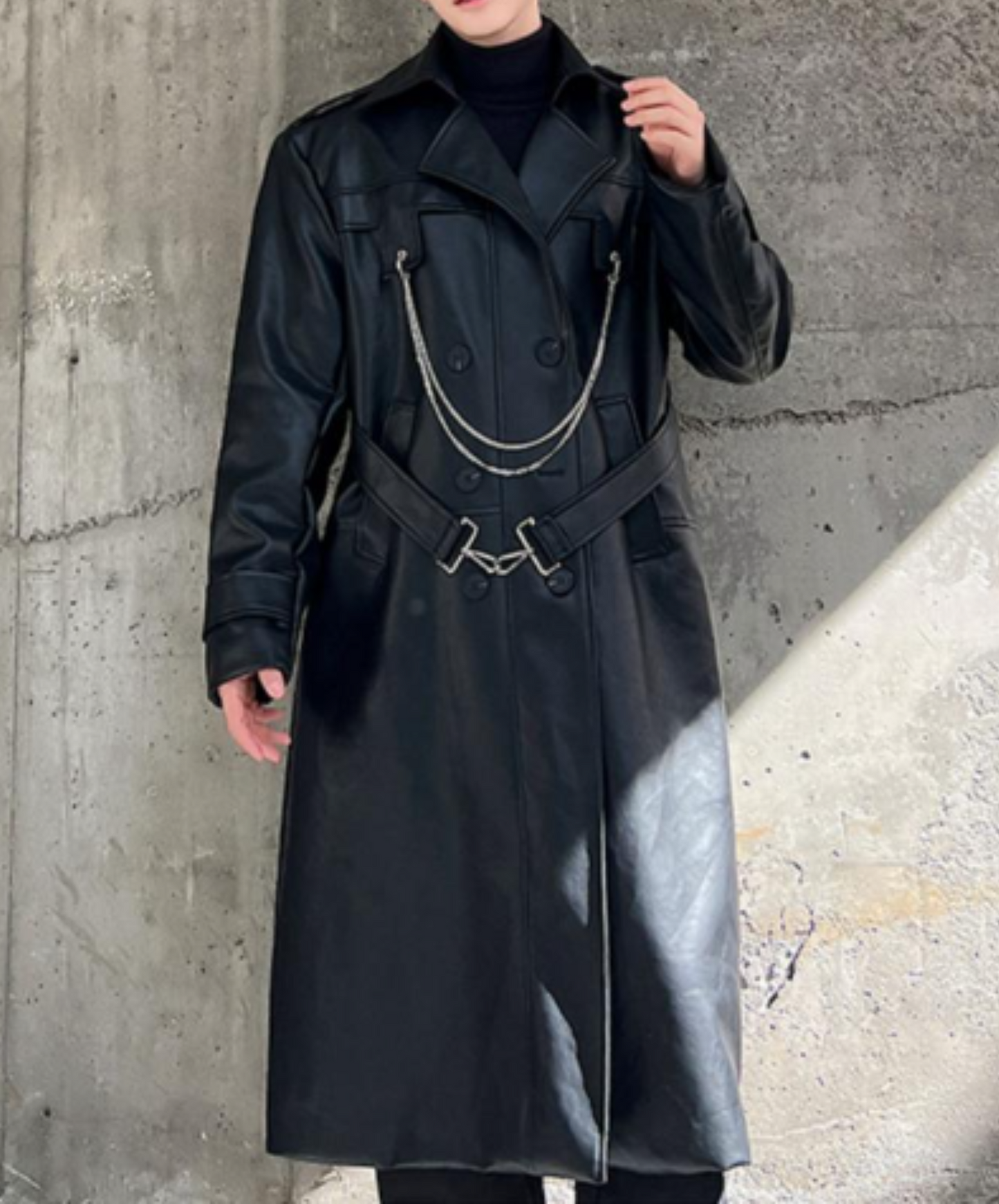 with belt and chain long coat EN1318