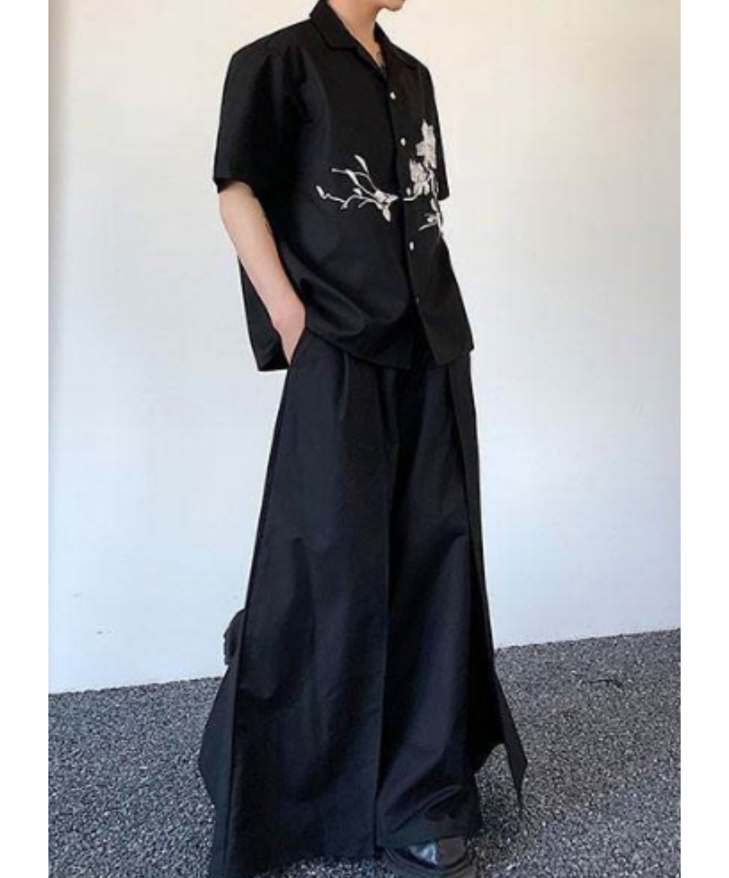 dark retro flower embroidery shirt EN2904